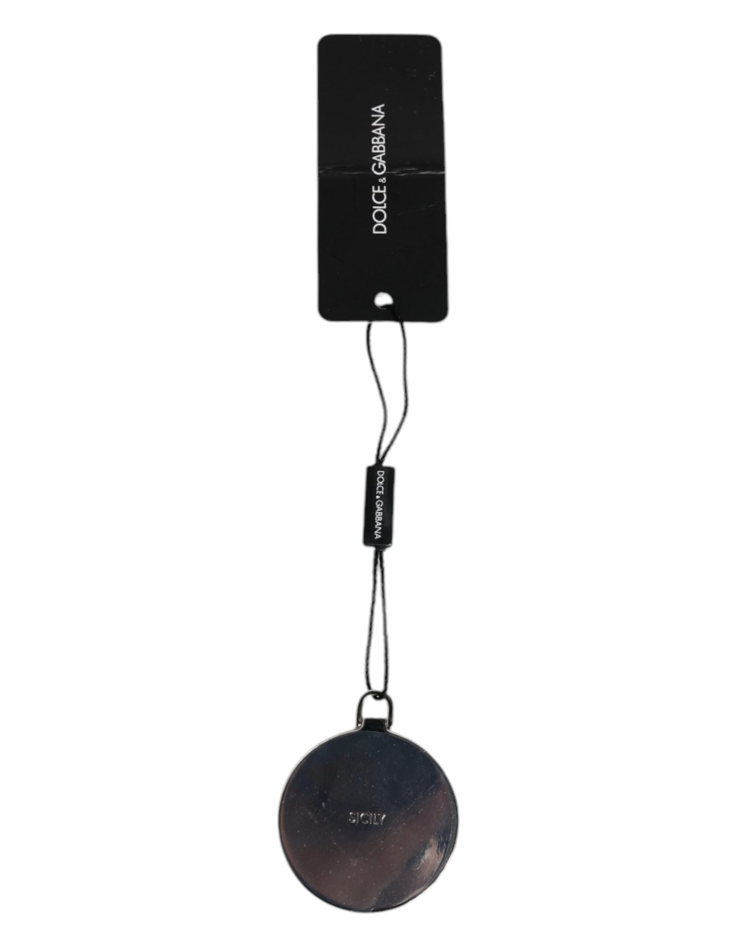 Porte-miroir à main rond en cuir de veau rose Dolce & Gabbana avec logo