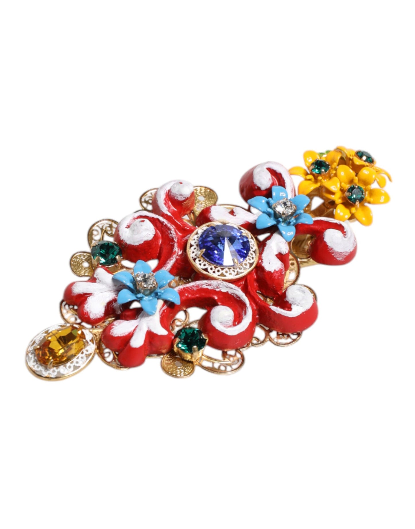 Dolce & Gabbana Multicolor Spring CARRETTO Gold Brass Crystal Hair Clip