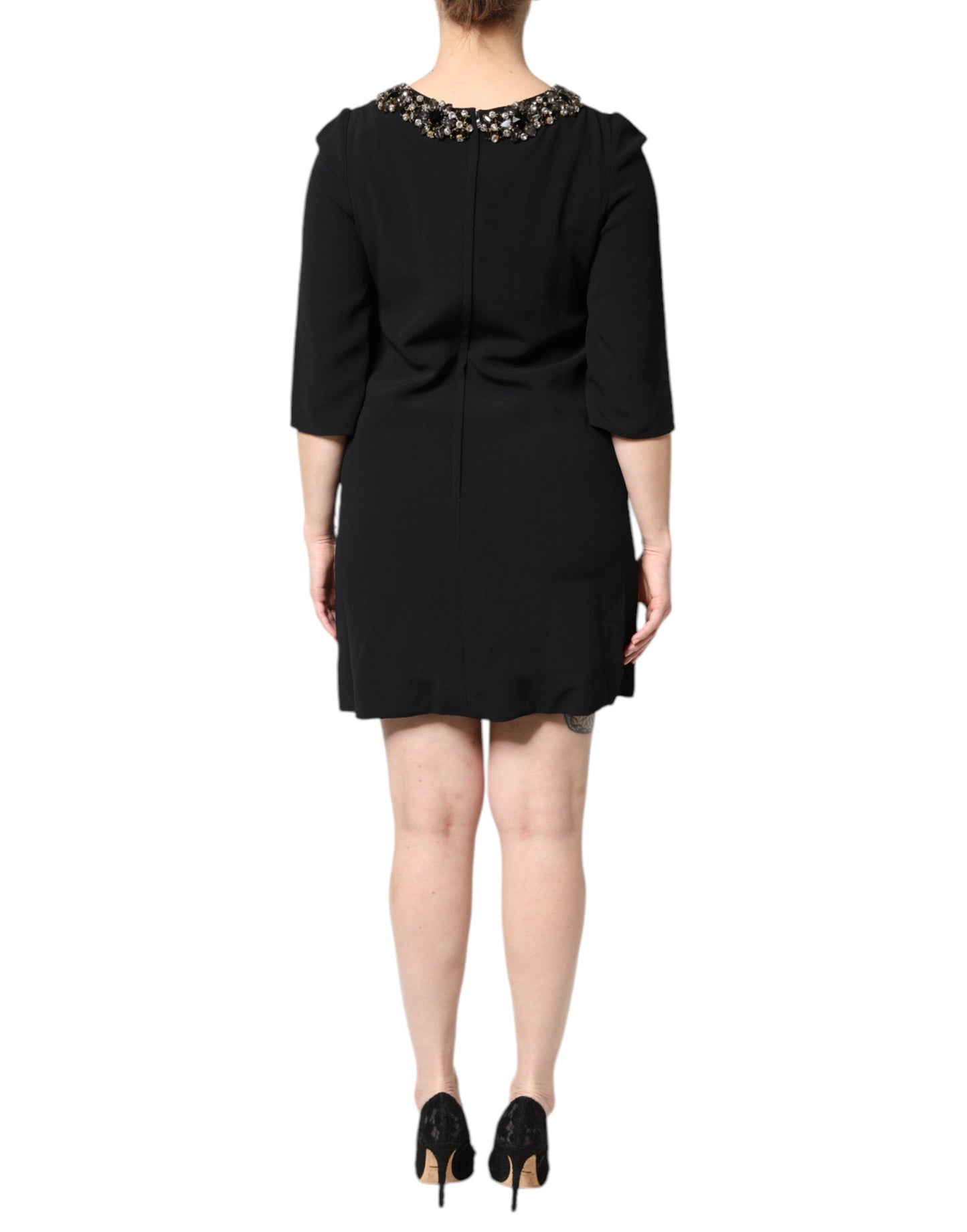 Mini-robe noire à col rond ornée de cristaux Dolce & Gabbana