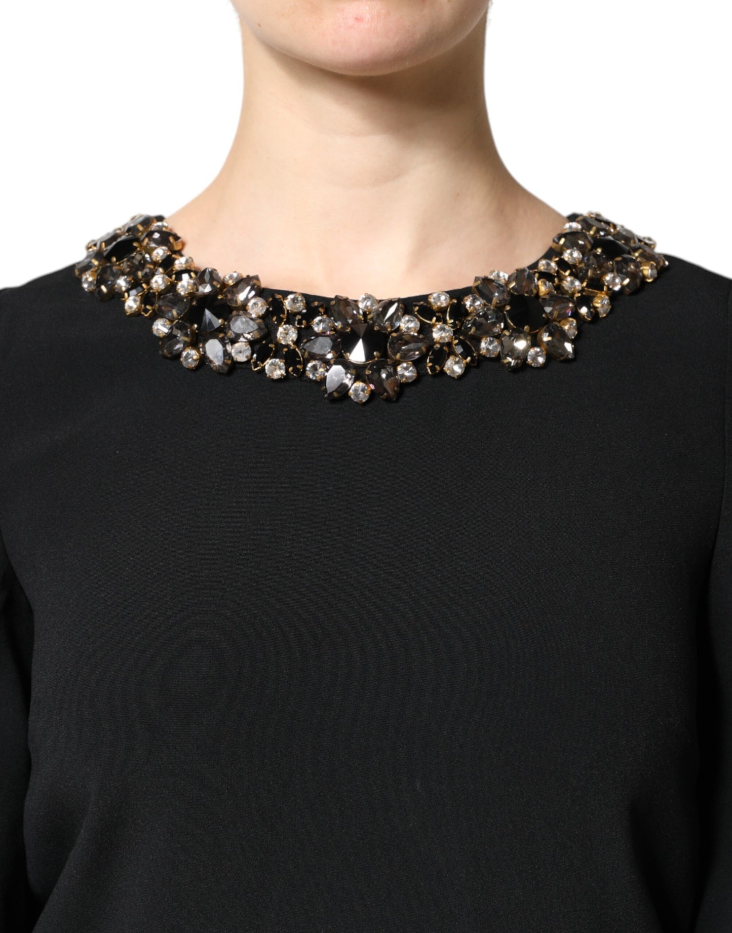 Mini-robe noire à col rond ornée de cristaux Dolce & Gabbana
