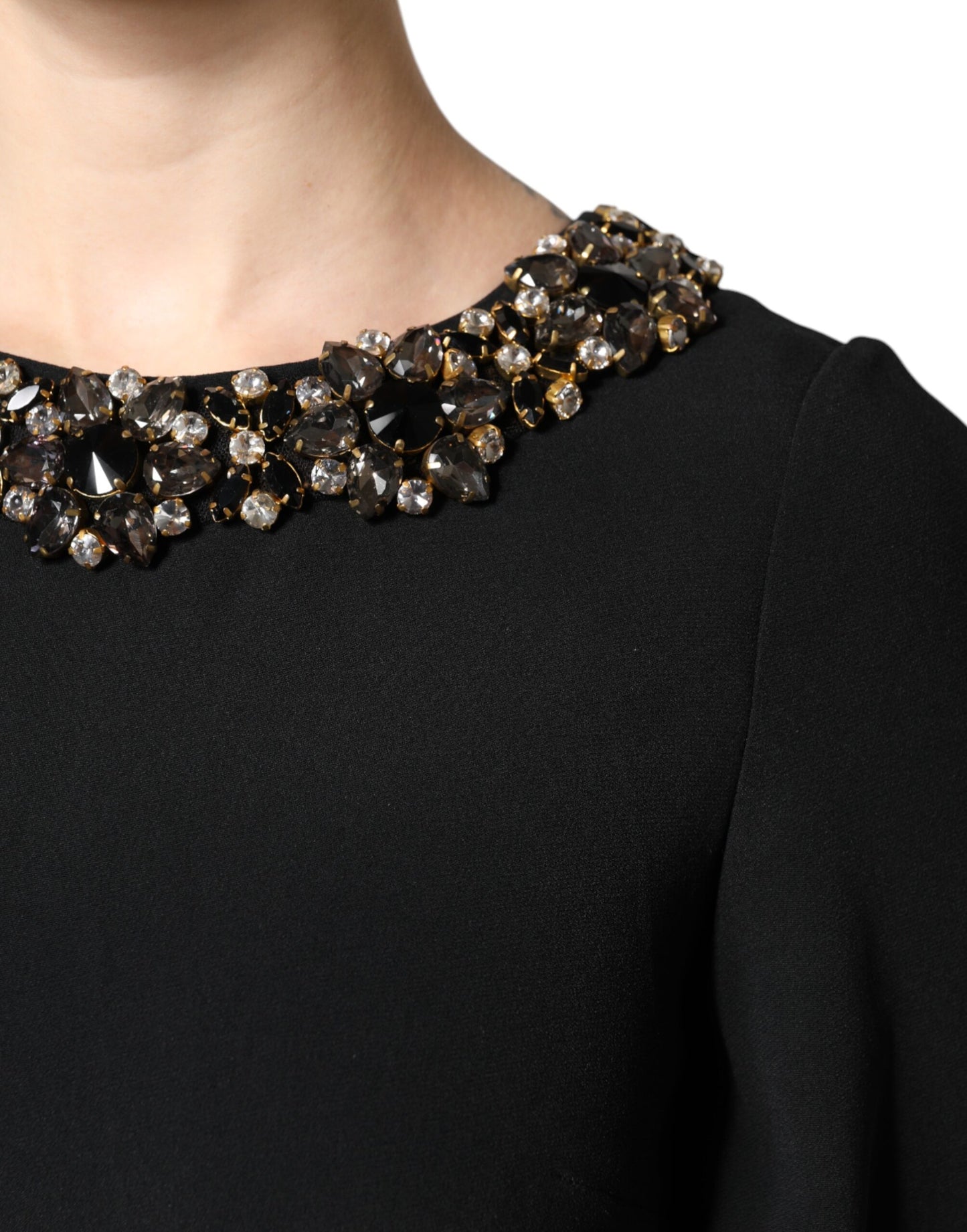 Mini-robe noire à col rond ornée de cristaux Dolce & Gabbana