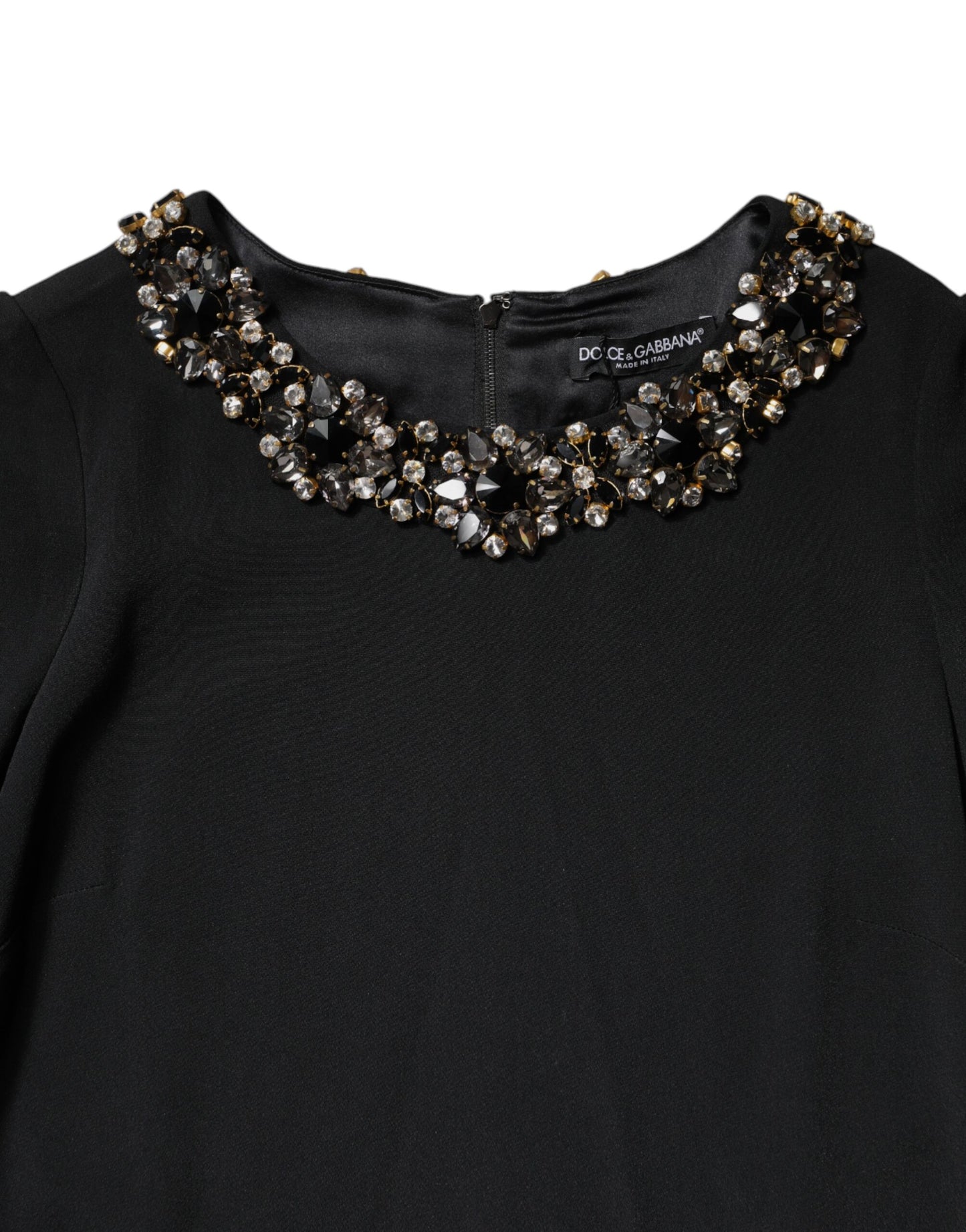 Mini-robe noire à col rond ornée de cristaux Dolce & Gabbana