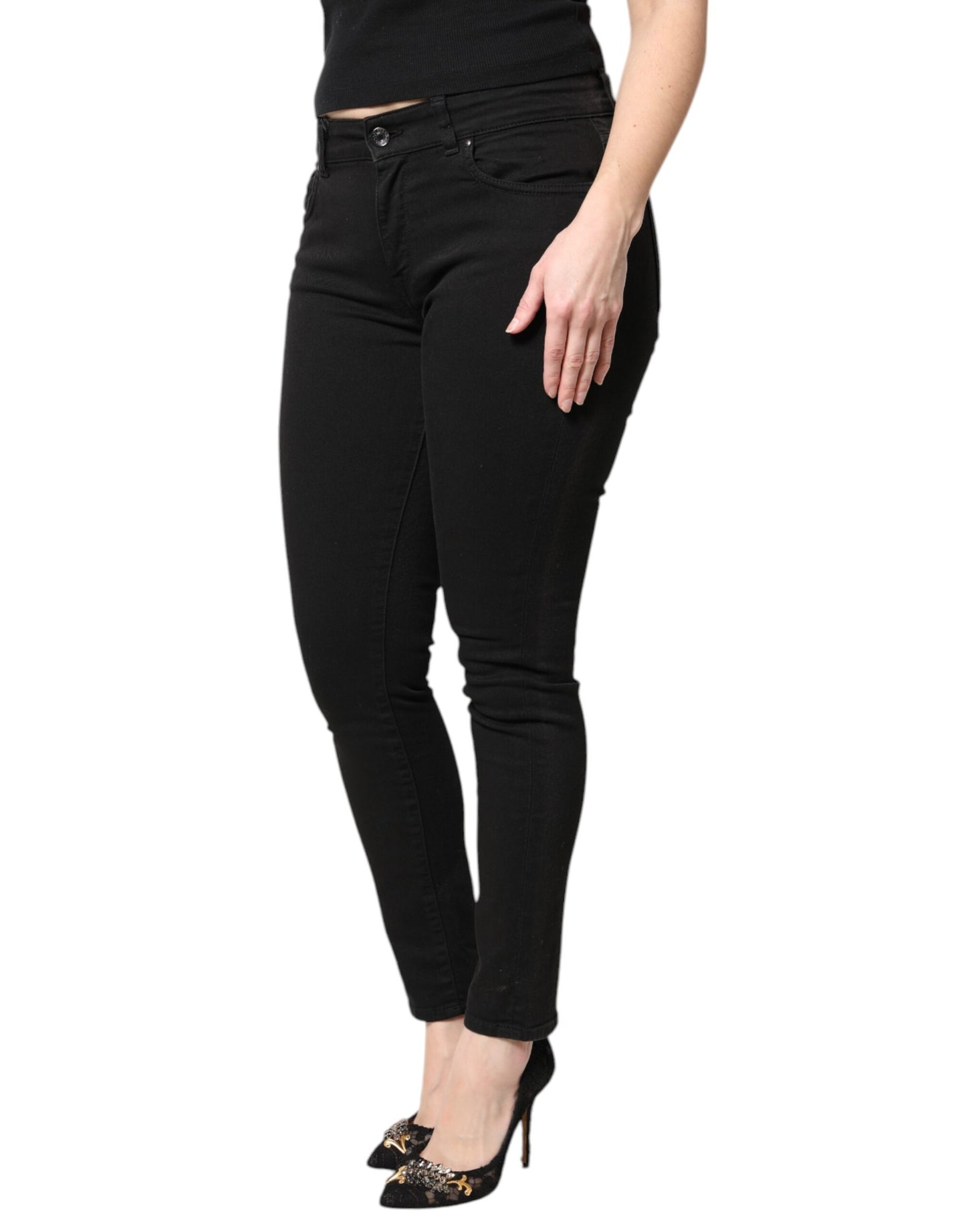 Dolce & Gabbana – Schwarze Skinny-Jeans aus Baumwolle mit mittlerer Taille
