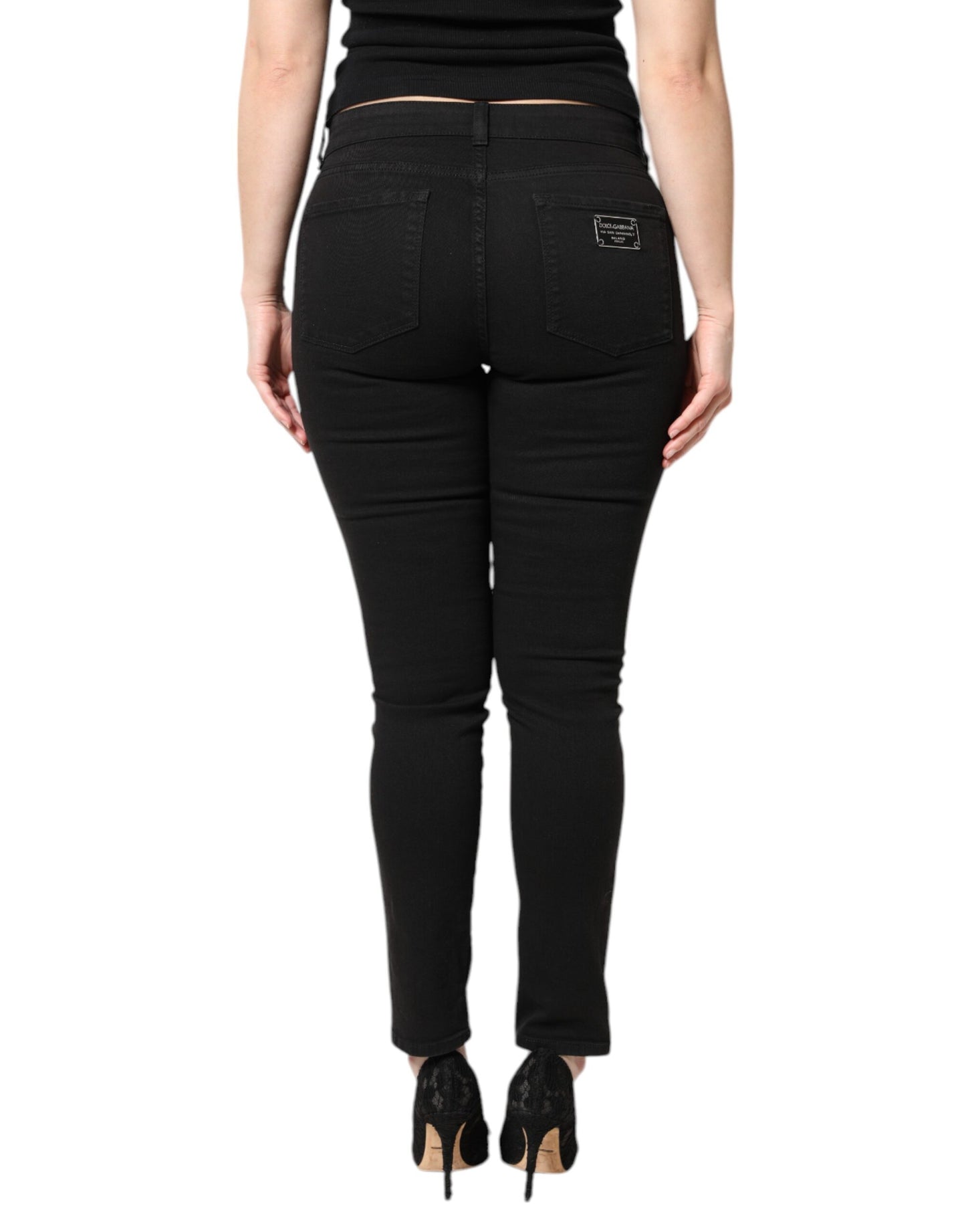 Dolce & Gabbana – Schwarze Skinny-Jeans aus Baumwolle mit mittlerer Taille
