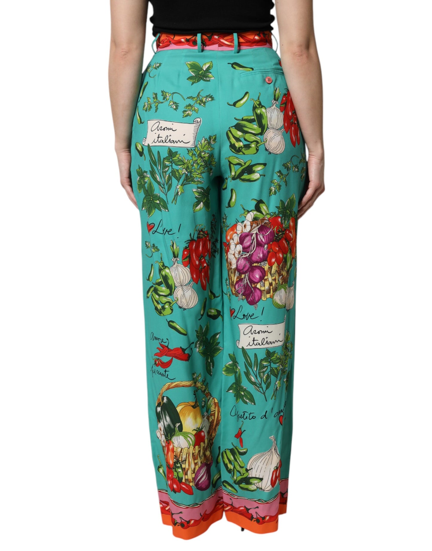 Pantalon droit imprimé en soie verte Dolce & Gabbana
