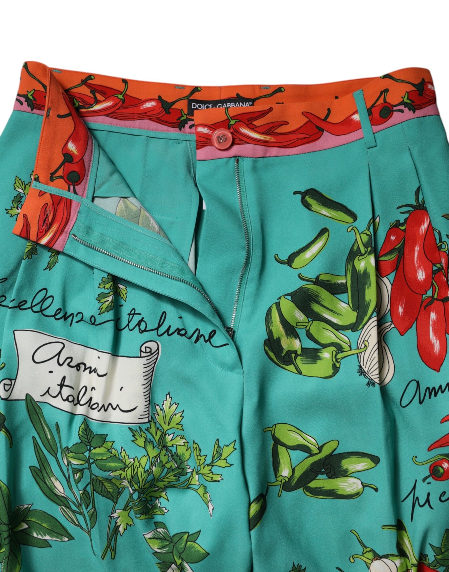 Pantalon droit imprimé en soie verte Dolce & Gabbana