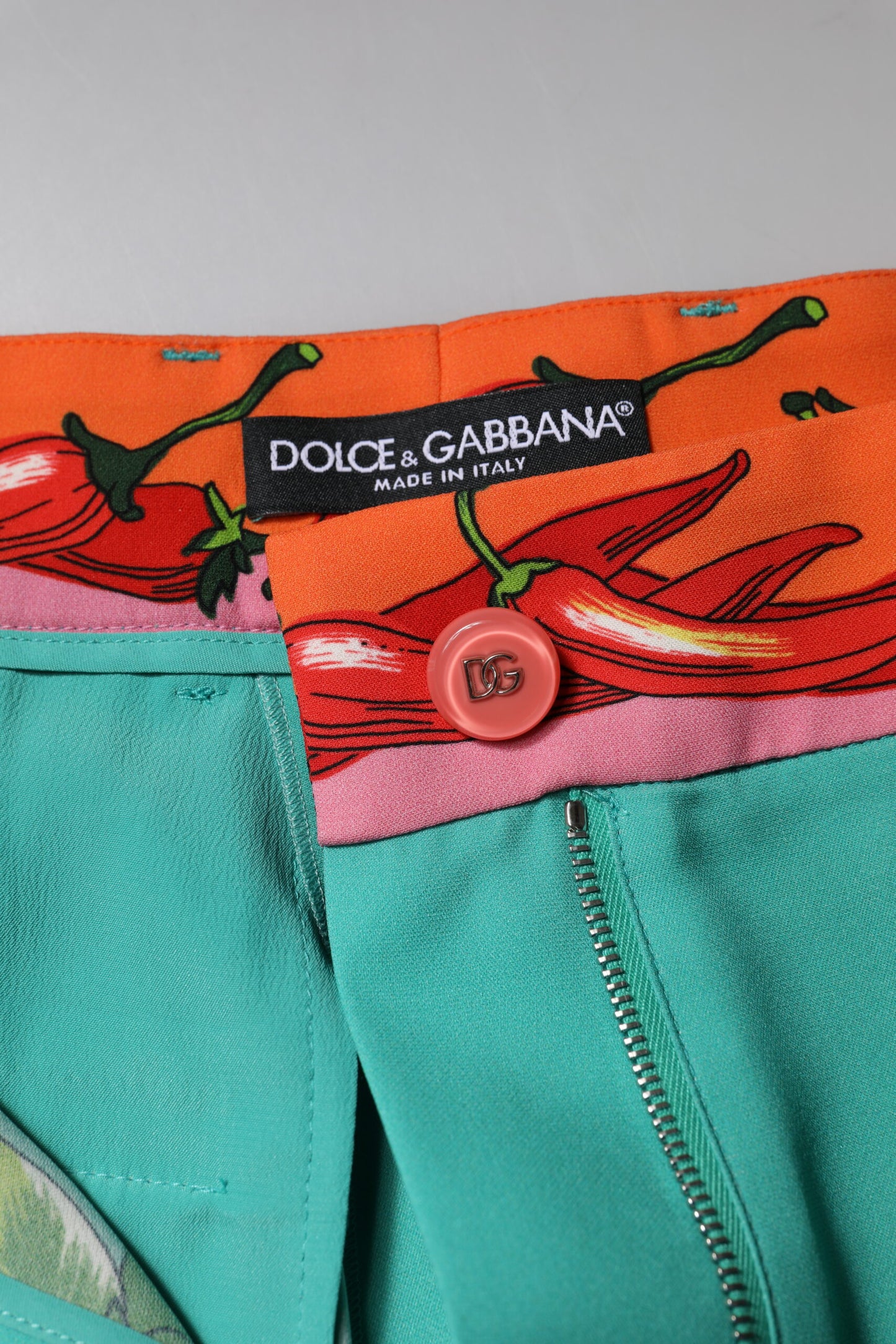 Pantalon droit imprimé en soie verte Dolce & Gabbana