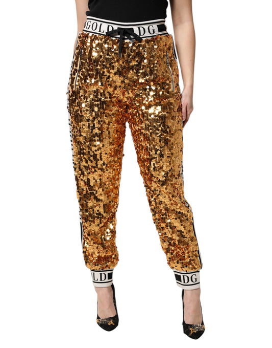 Pantalon de jogging à paillettes Dolce & Gabbana avec logo DG métallisé doré
