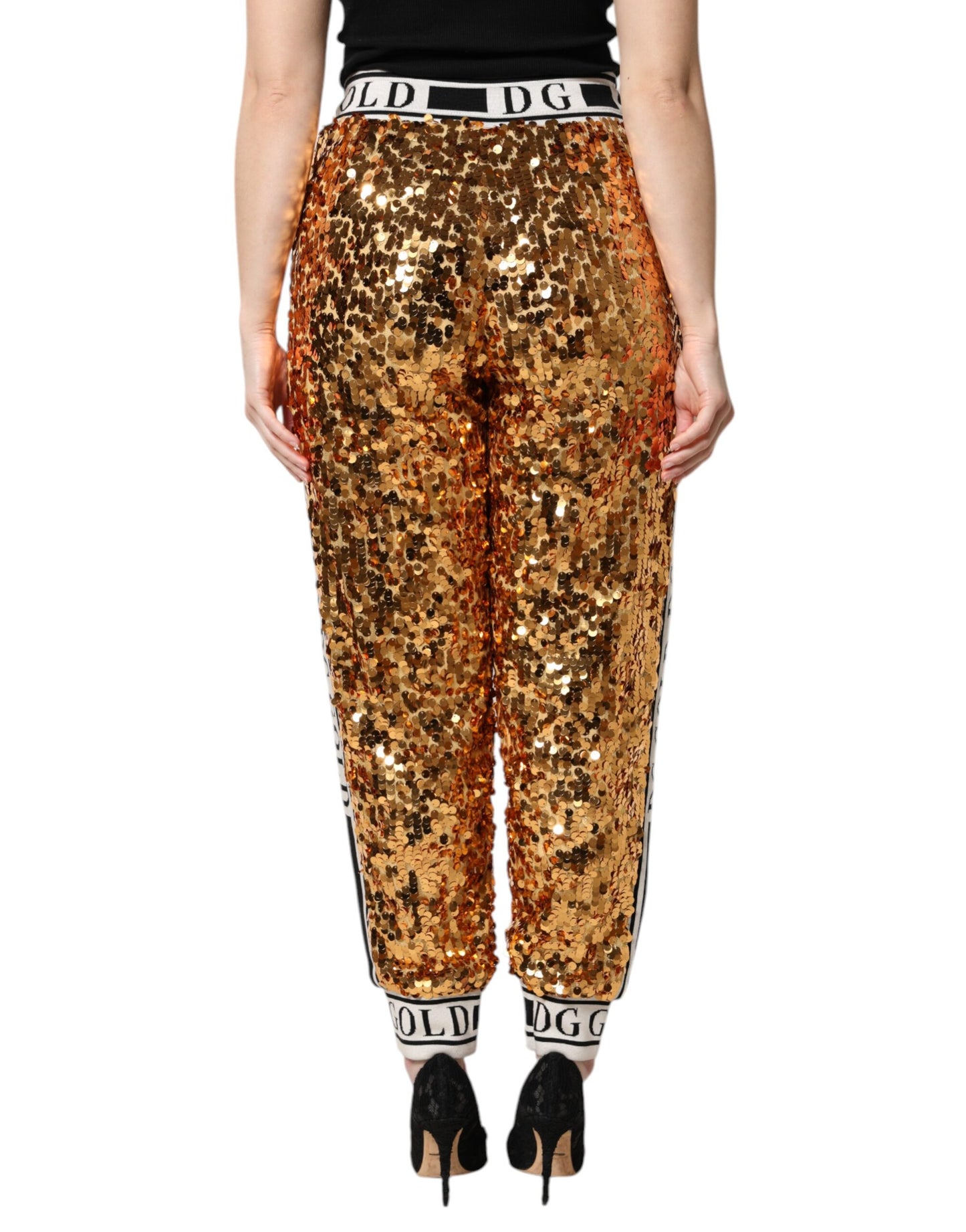 Pantalon de jogging à paillettes Dolce & Gabbana avec logo DG métallisé doré