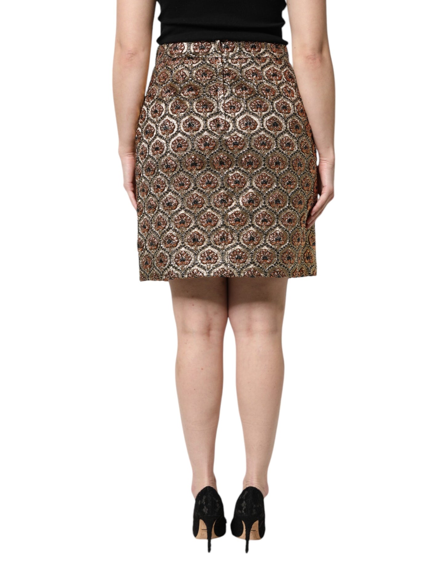 Mini-jupe trapèze en brocart de polyester marron Dolce & Gabbana