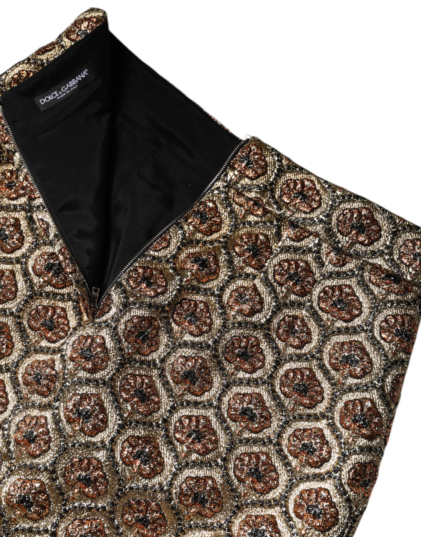 Mini-jupe trapèze en brocart de polyester marron Dolce & Gabbana