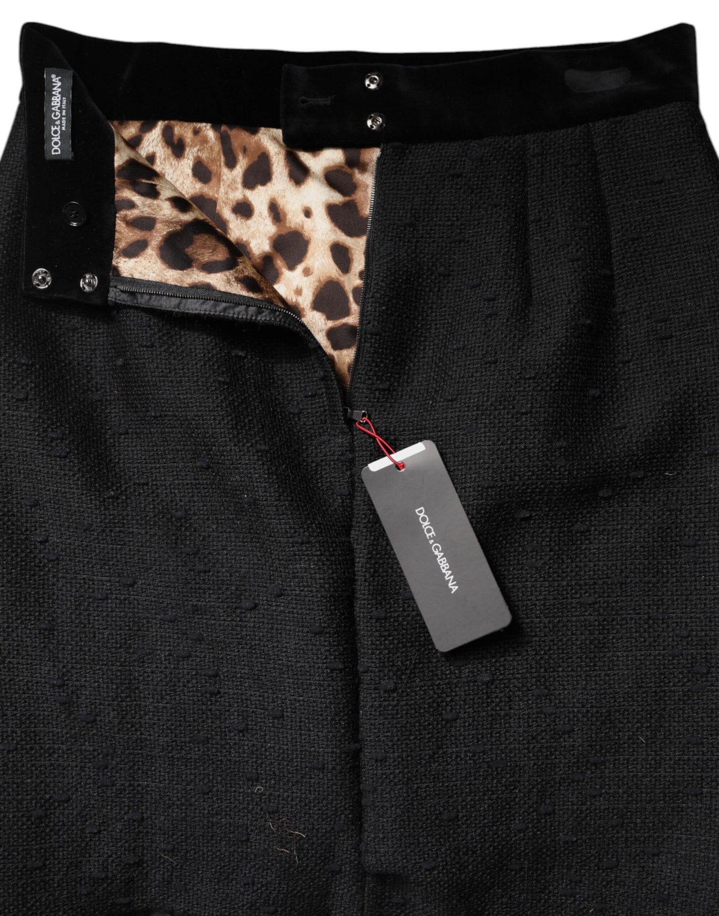 Mini-jupe crayon taille haute à franges en laine noire Dolce & Gabbana