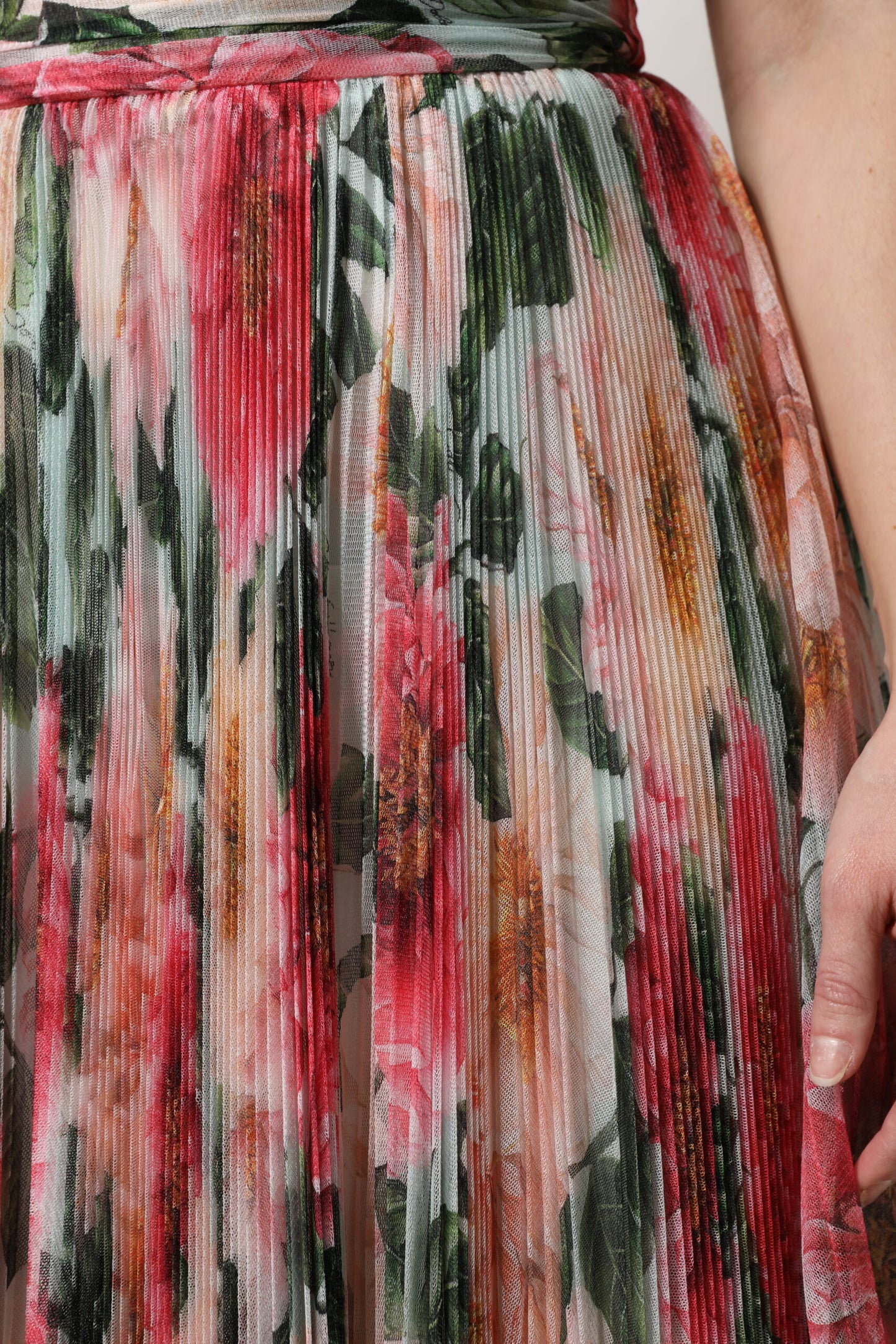 Jupe midi taille haute à fleurs en soie multicolore Dolce & Gabbana