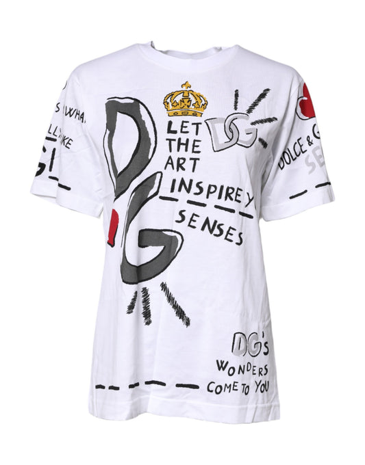 Dolce & Gabbana Weißes, kurzärmliges, bedrucktes Jersey-T-Shirt