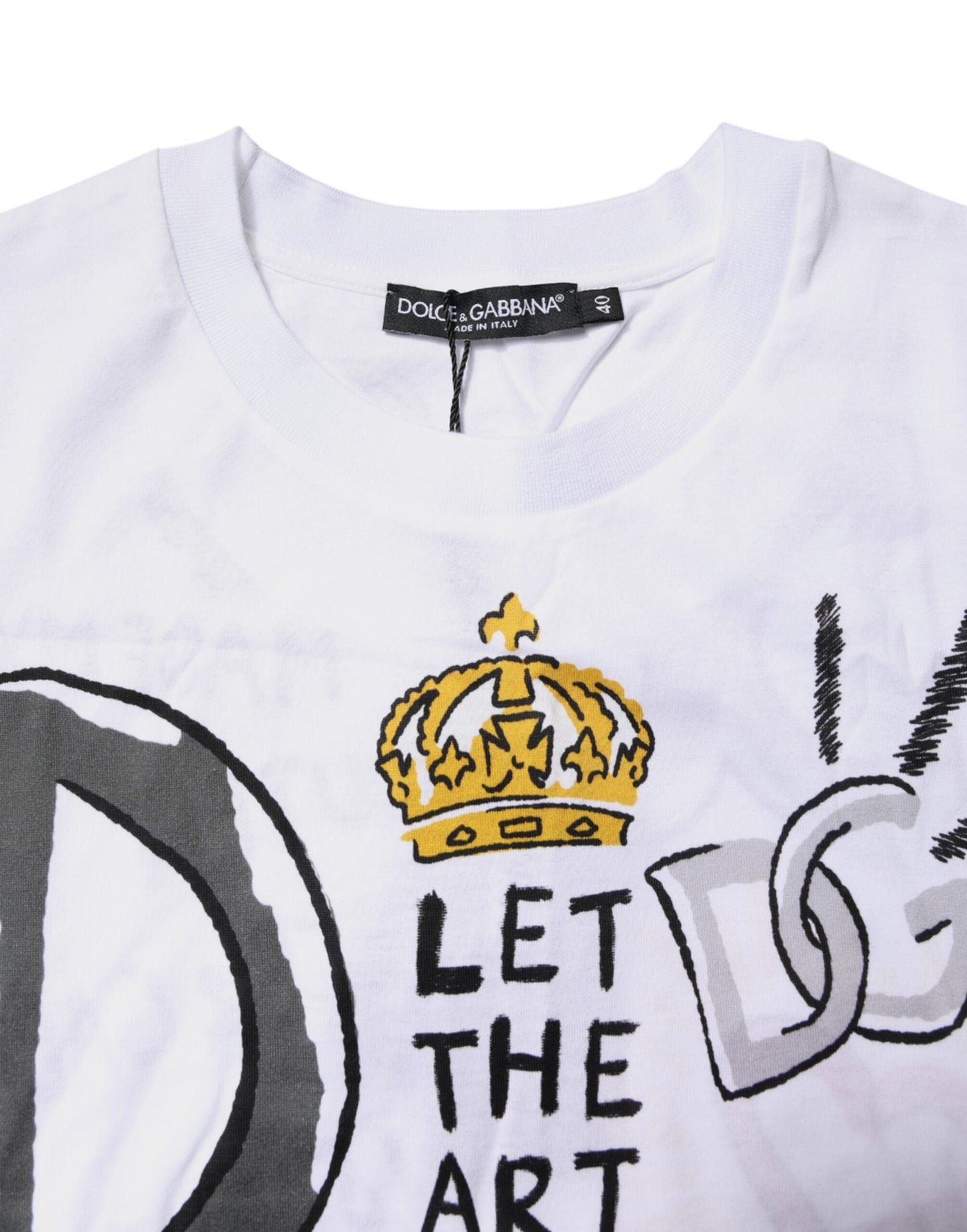 Dolce & Gabbana Weißes, kurzärmliges, bedrucktes Jersey-T-Shirt