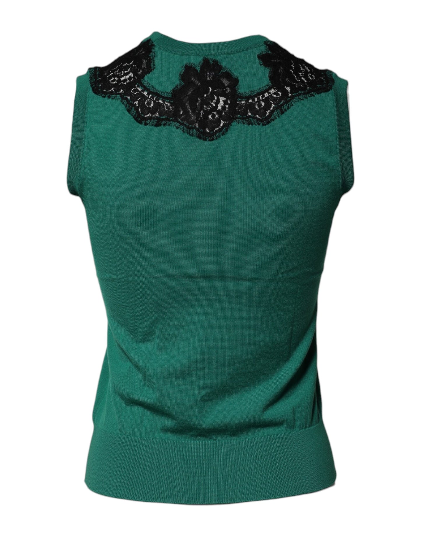Dolce & Gabbana, grünes, ärmelloses Tanktop aus Wolle mit Spitzendetail