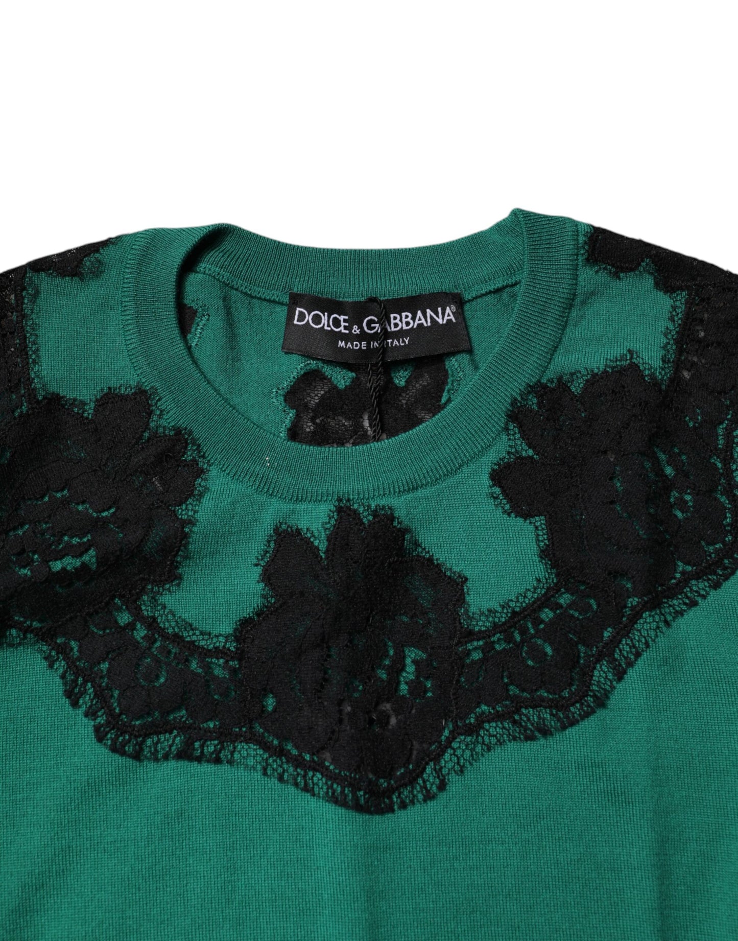 Dolce & Gabbana, grünes, ärmelloses Tanktop aus Wolle mit Spitzendetail