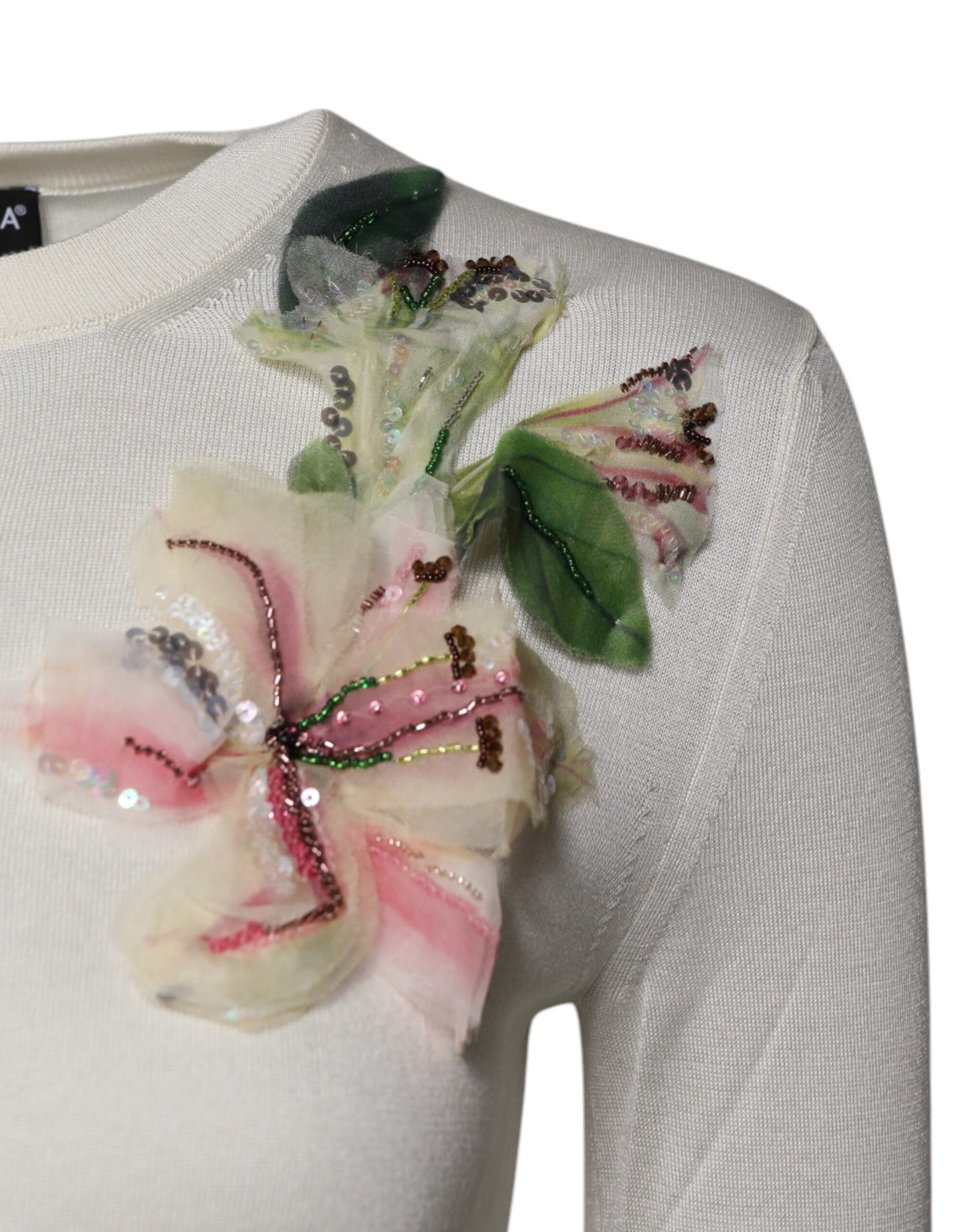 Pull cardigan en soie à fleurs crème Dolce & Gabbana