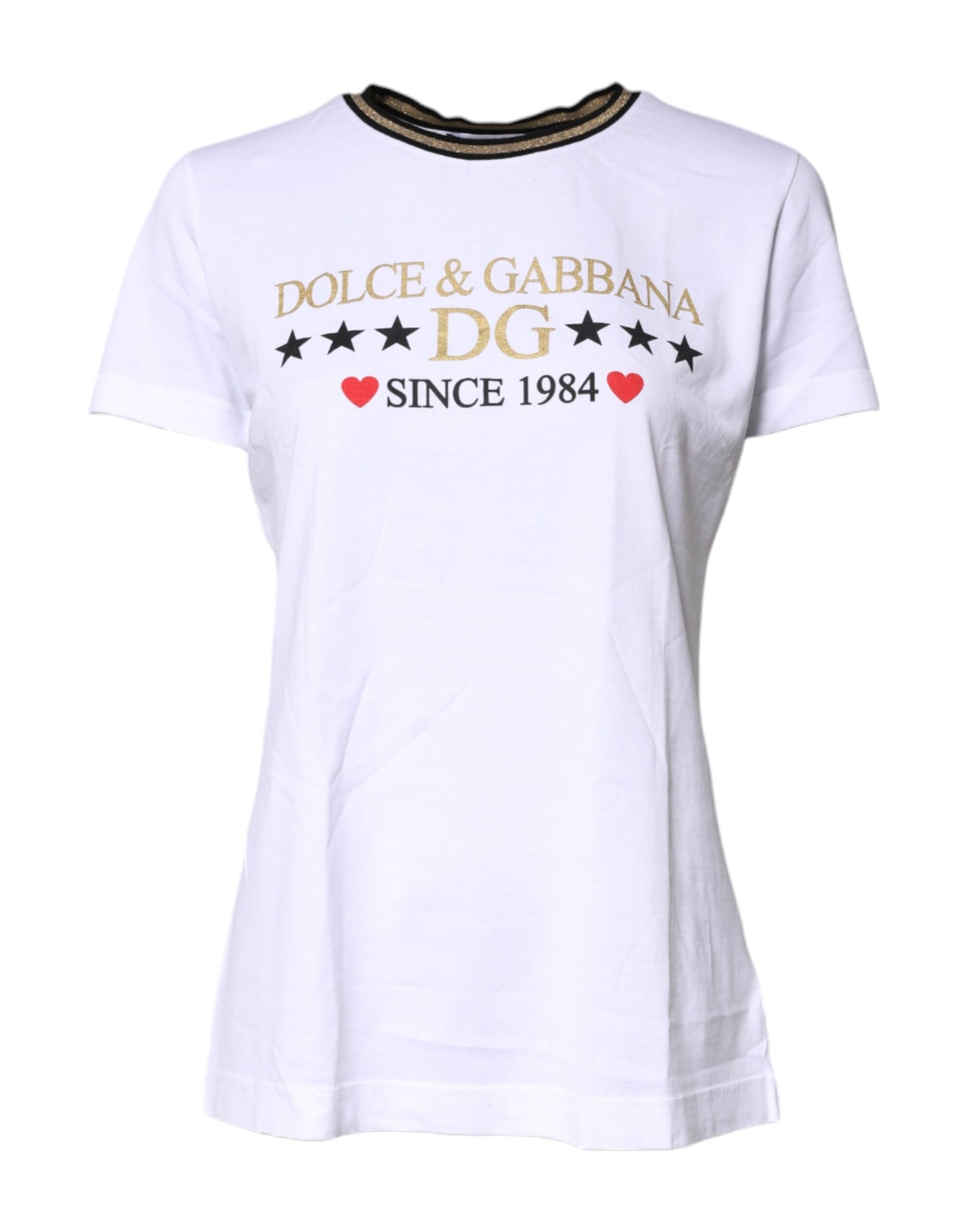 Dolce & Gabbana – Weißes bedrucktes Baumwoll-T-Shirt mit Rundhalsausschnitt