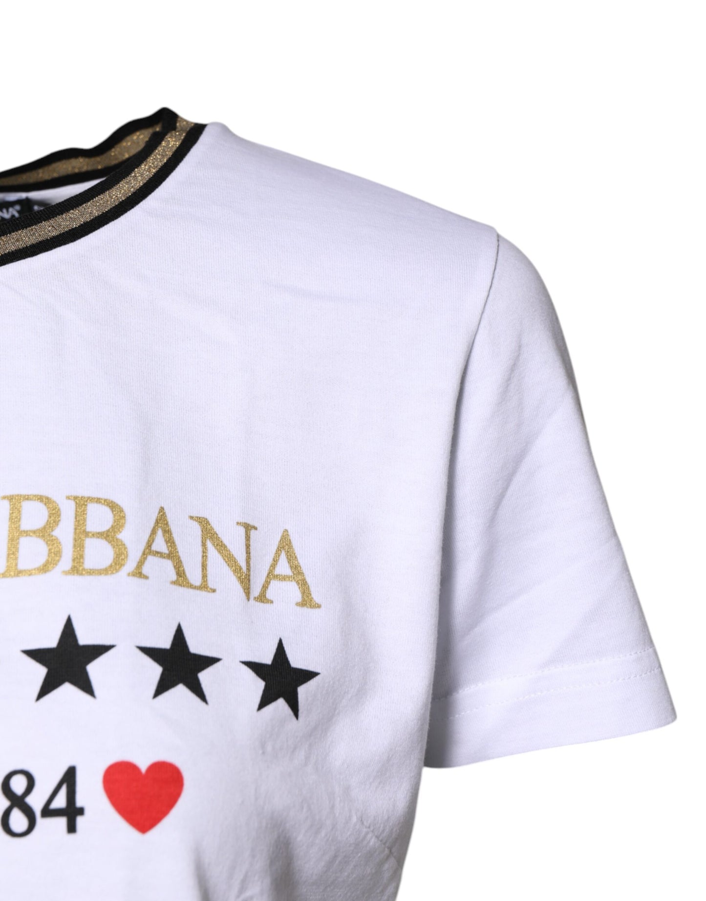 Dolce & Gabbana – Weißes bedrucktes Baumwoll-T-Shirt mit Rundhalsausschnitt