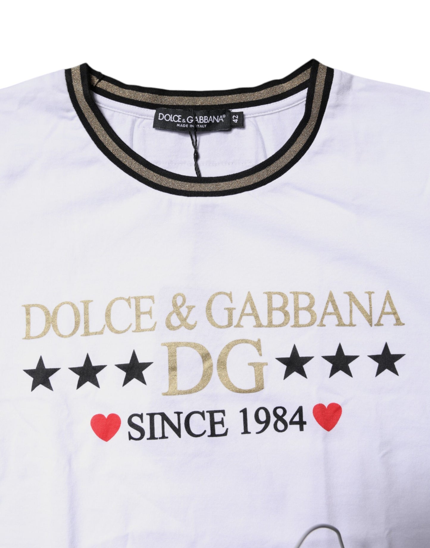 Dolce & Gabbana – Weißes bedrucktes Baumwoll-T-Shirt mit Rundhalsausschnitt