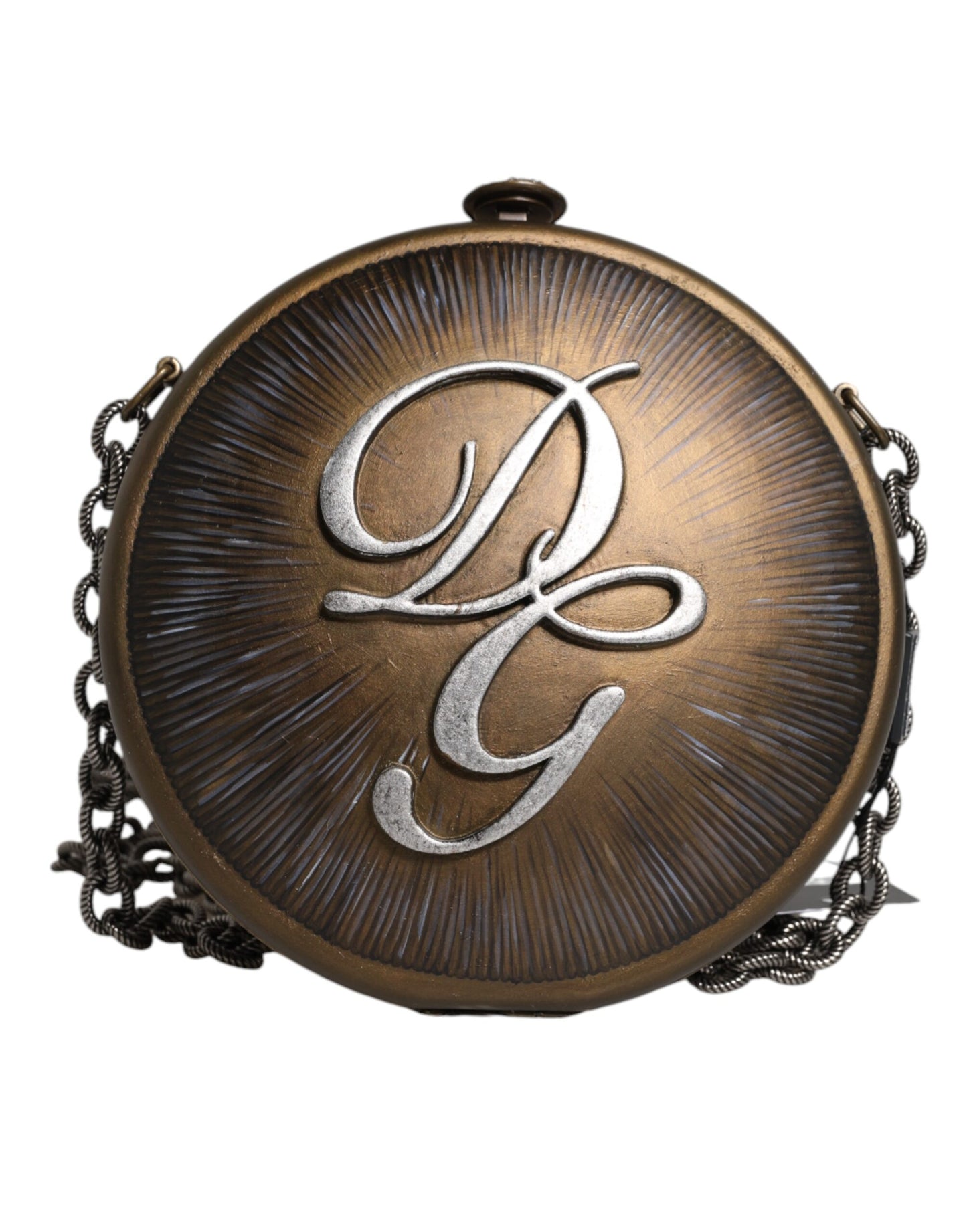 Dolce & Gabbana – Clutch mit DG-Krone aus goldfarbenem Messing und Metall