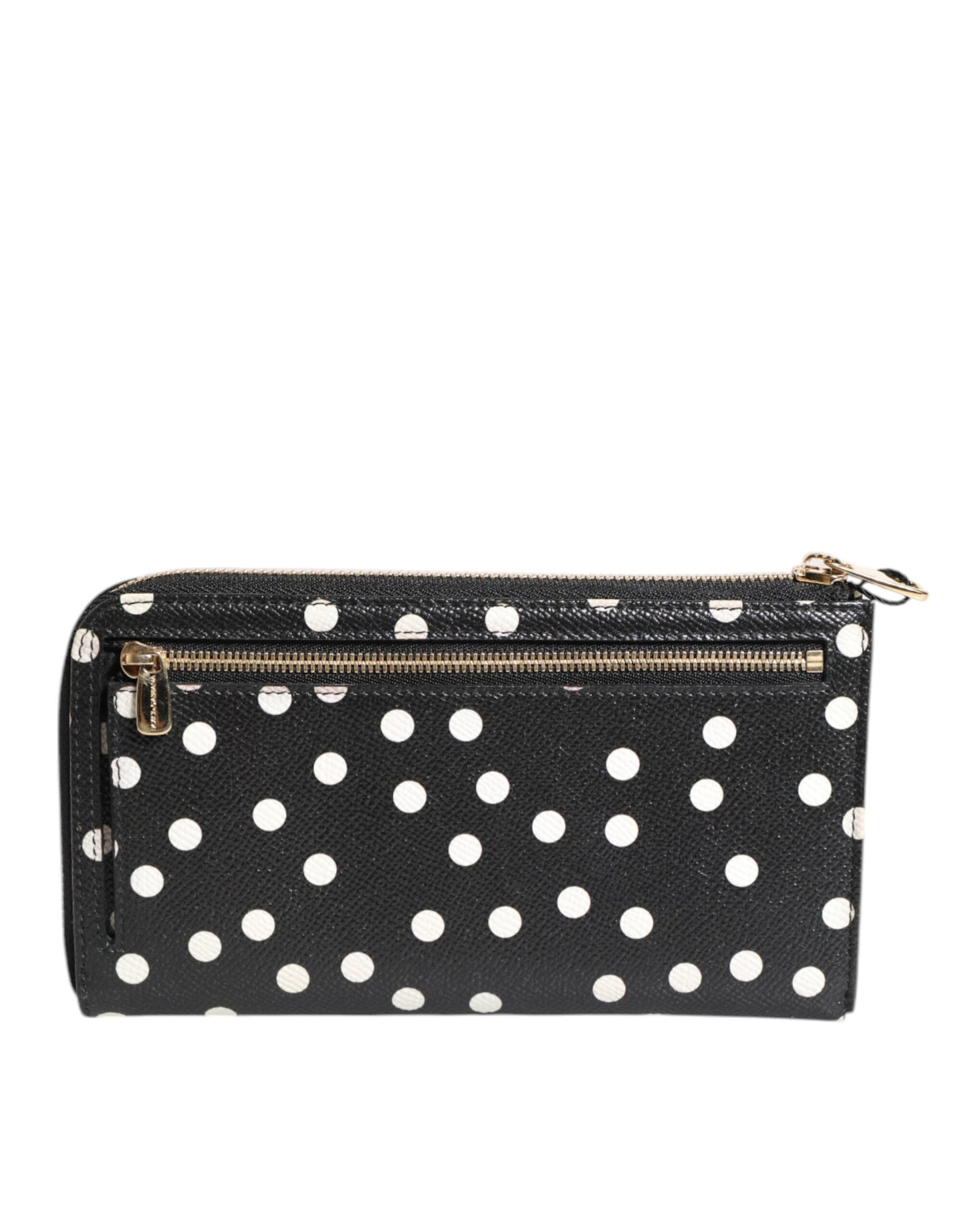 Portefeuille continental zippé Dolce & Gabbana en cuir noir et blanc à pois
