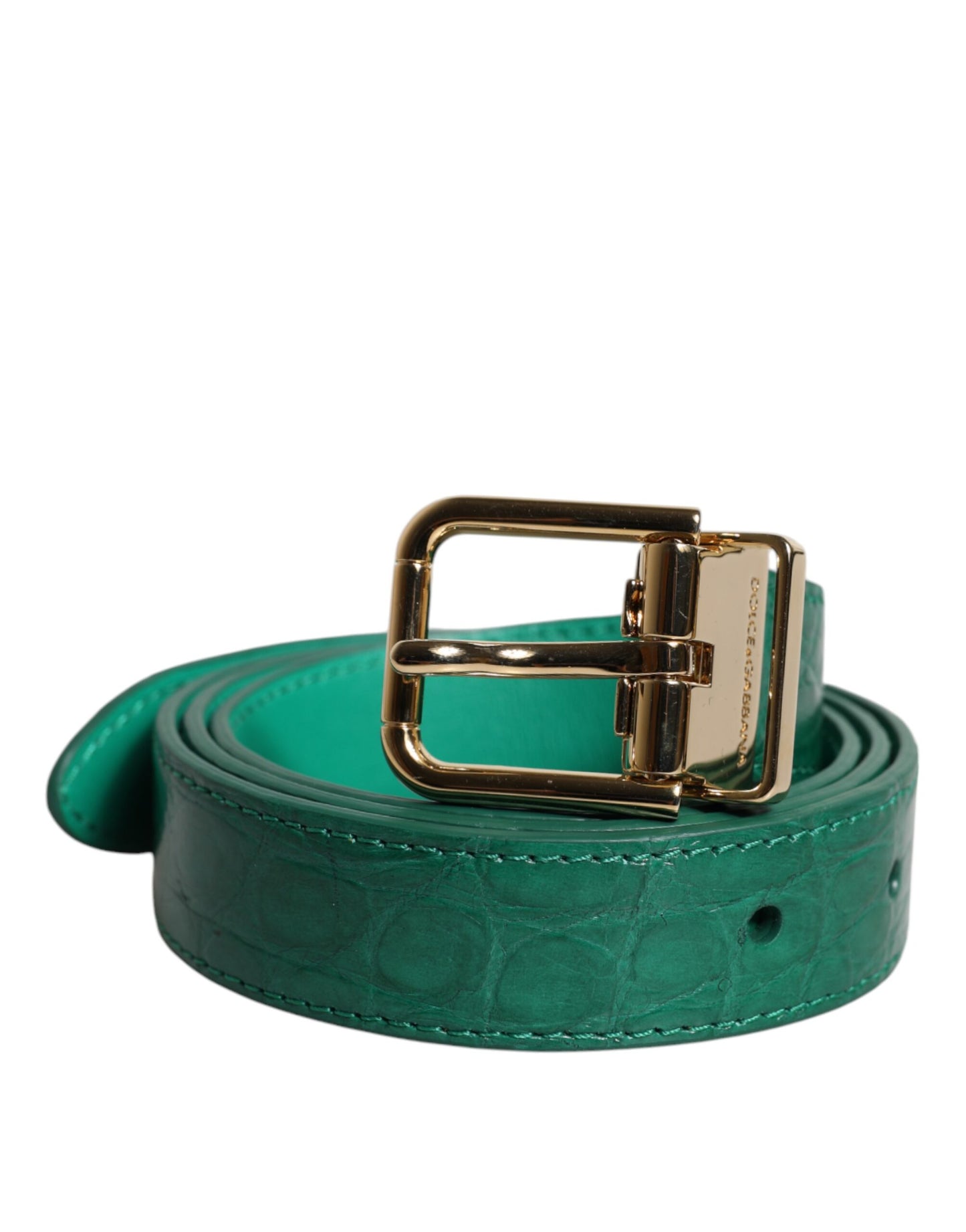 Ceinture à boucle en métal avec logo en cuir vert Dolce & Gabbana