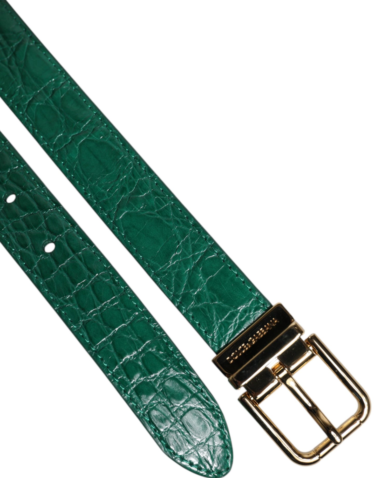 Ceinture à boucle en métal avec logo en cuir vert Dolce & Gabbana