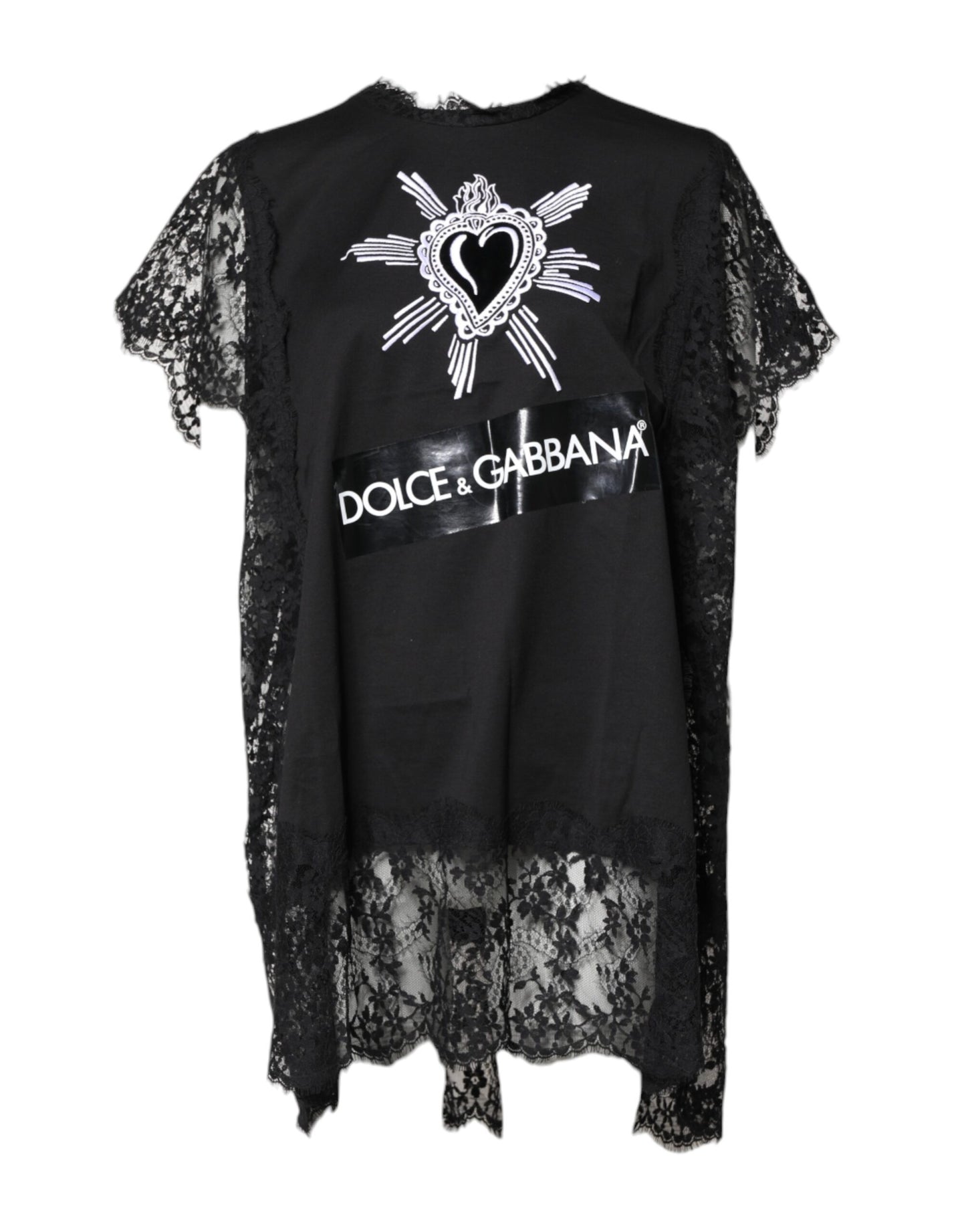 Dolce & Gabbana Haut ras du cou en dentelle noire transparente Sacré-Cœur