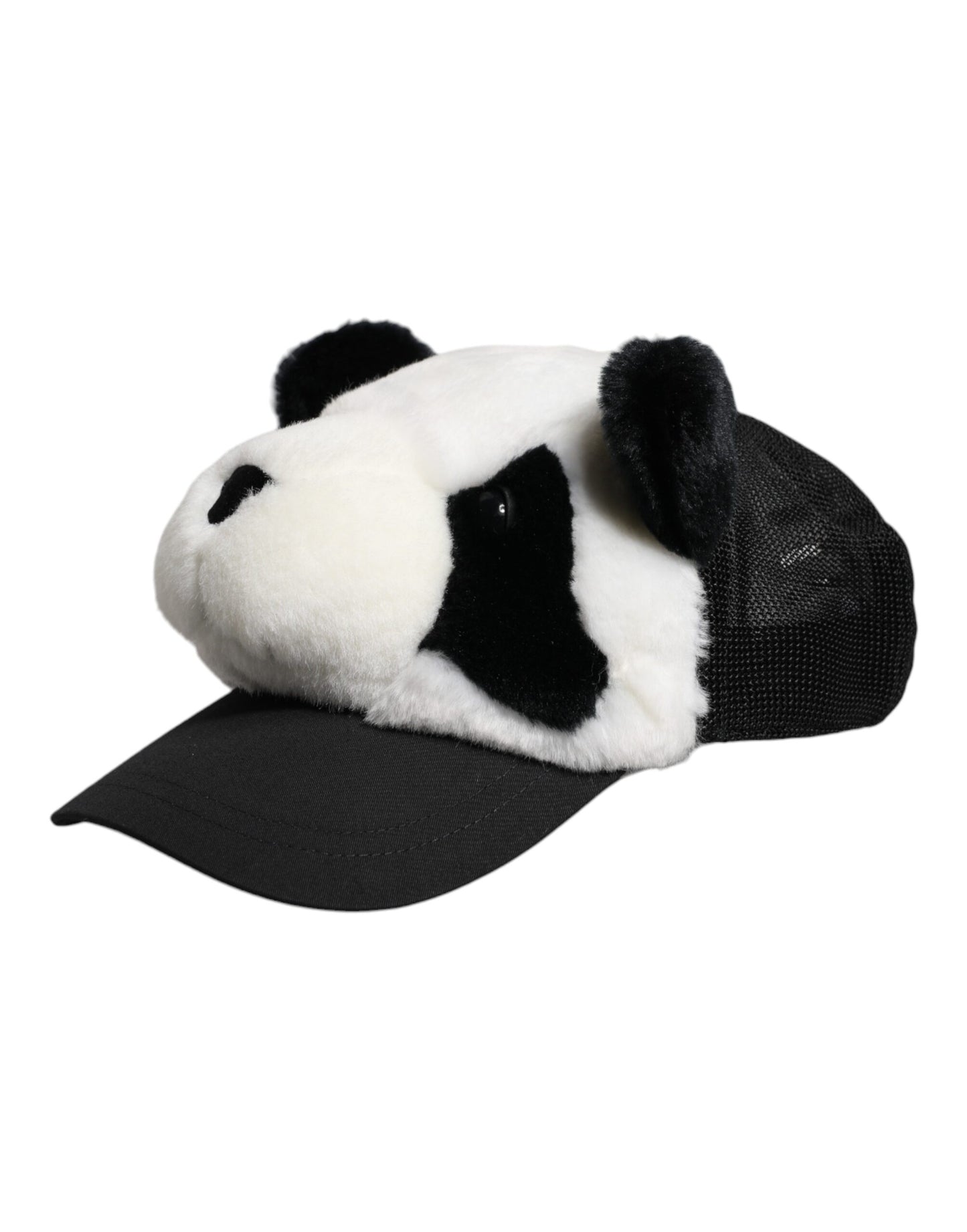 Casquette de baseball Dolce & Gabbana en fourrure de panda noire et blanche pour femme