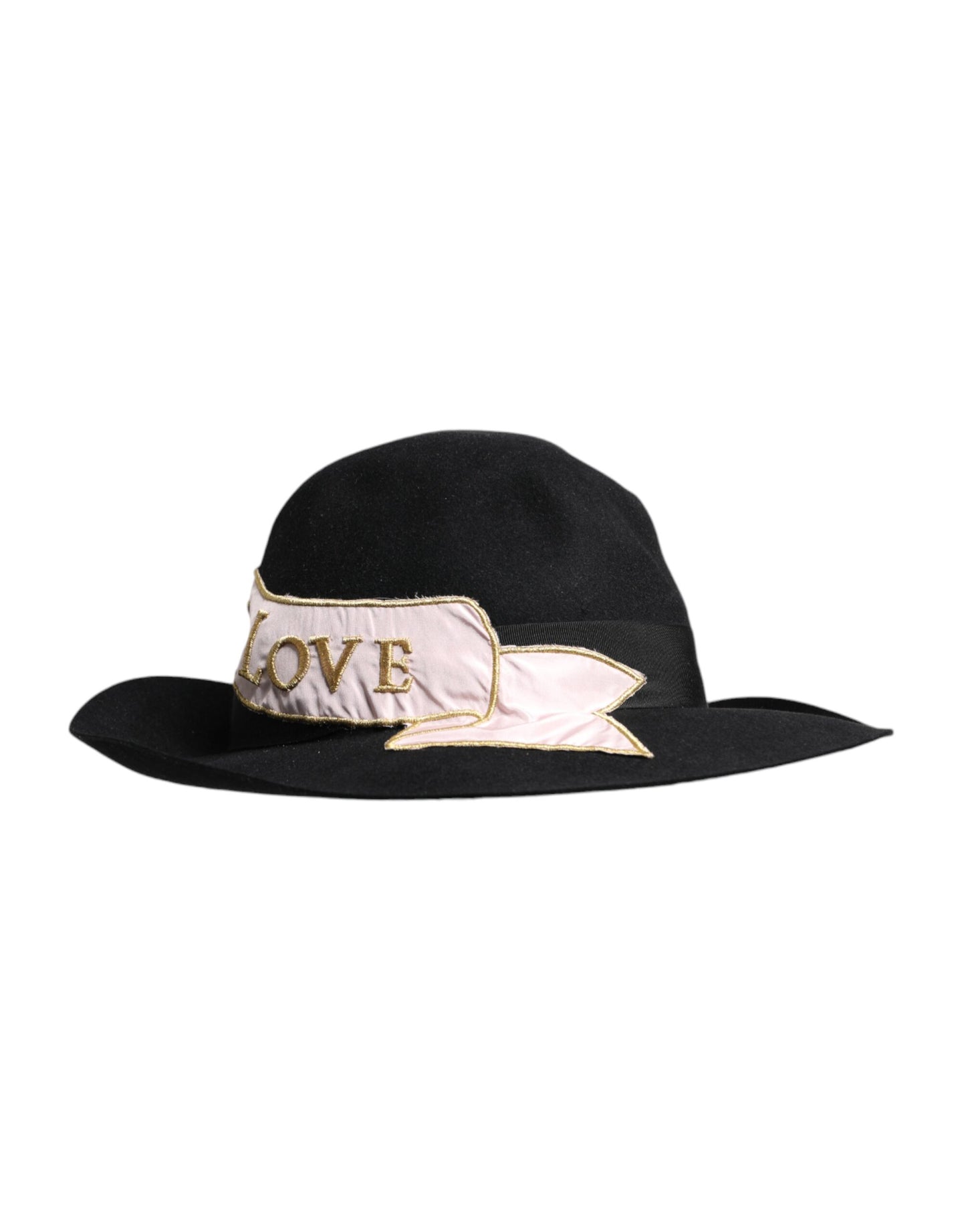 Chapeau à large bord pour femme Dolce & Gabbana avec logo noir brodé