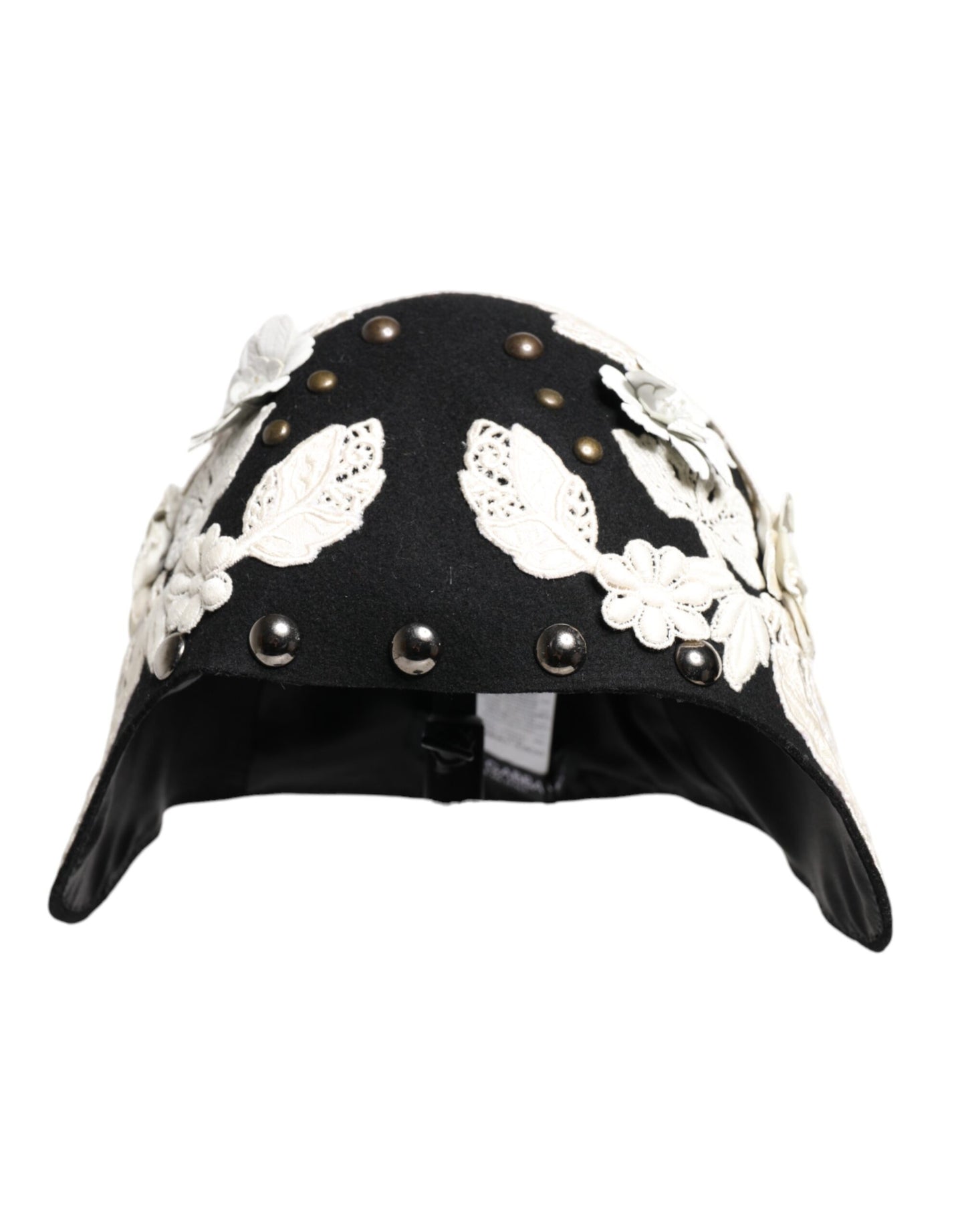 Chapeau cloche Dolce & Gabbana en laine noire à fleurs blanches et feuilles d'or