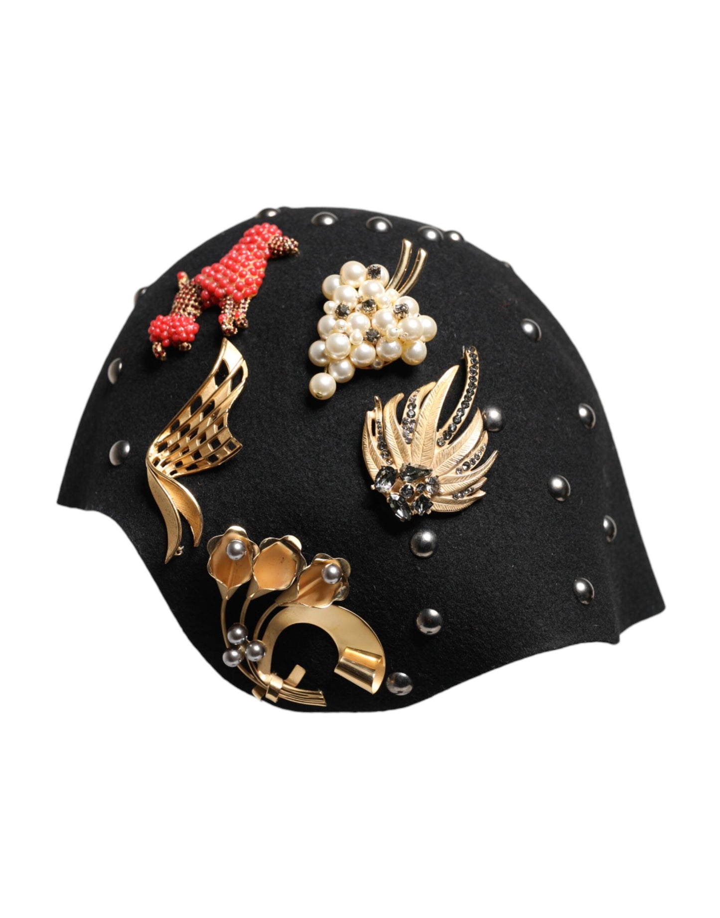 Chapeau cloche Dolce & Gabbana en laine noire à ornements multicolores