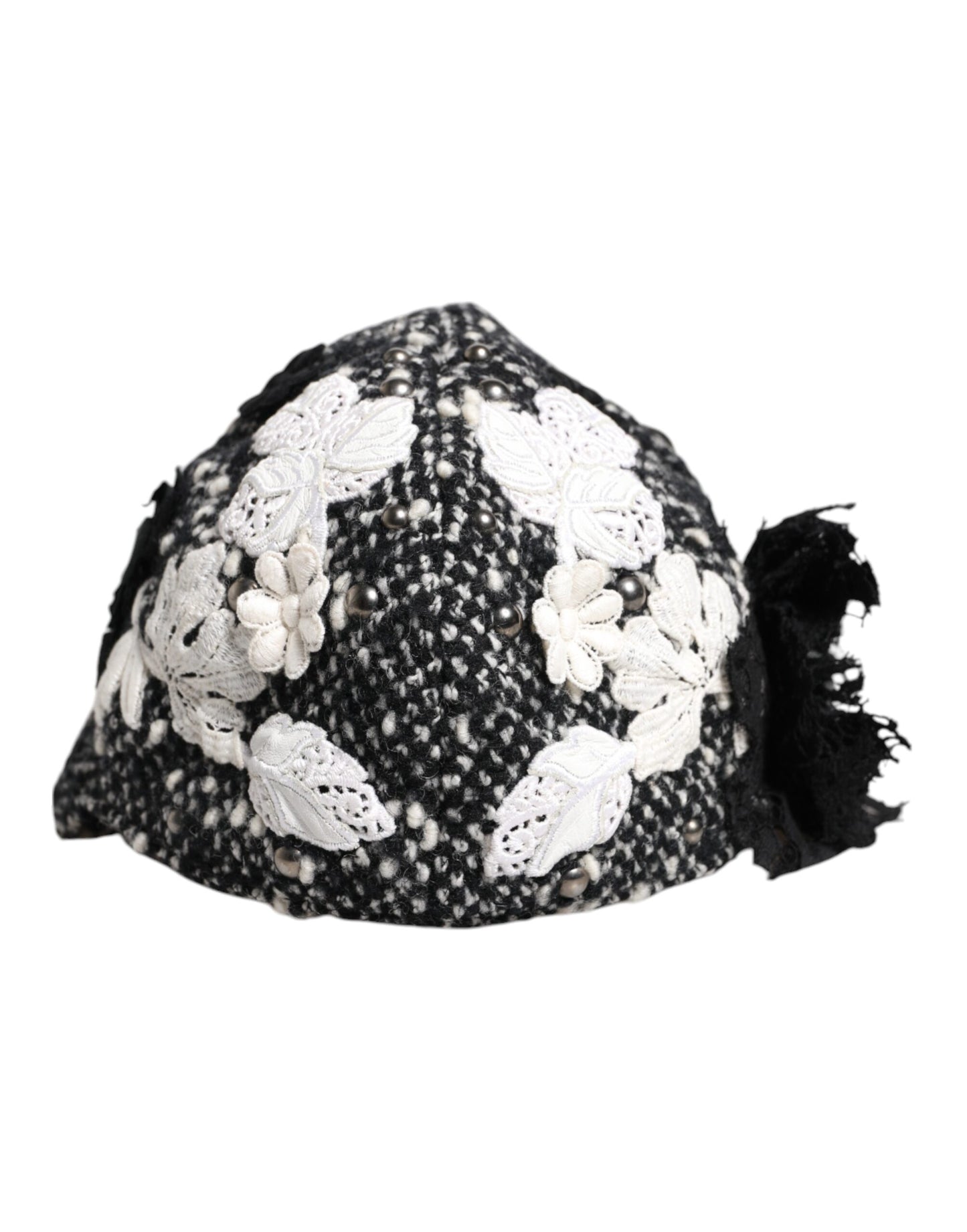 Chapeau cloche Dolce & Gabbana en laine noire à fleurs blanches