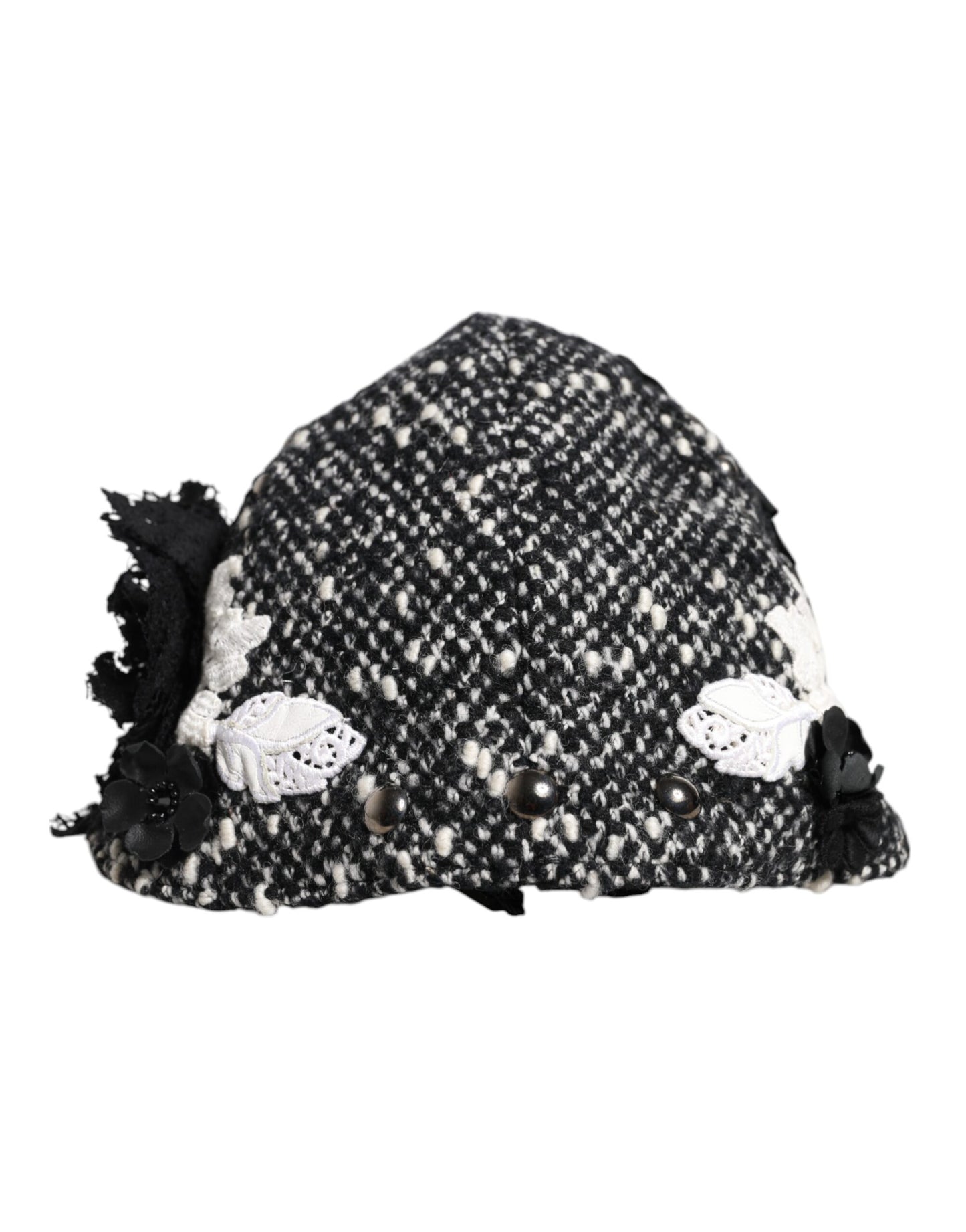 Chapeau cloche Dolce & Gabbana en laine noire à fleurs blanches