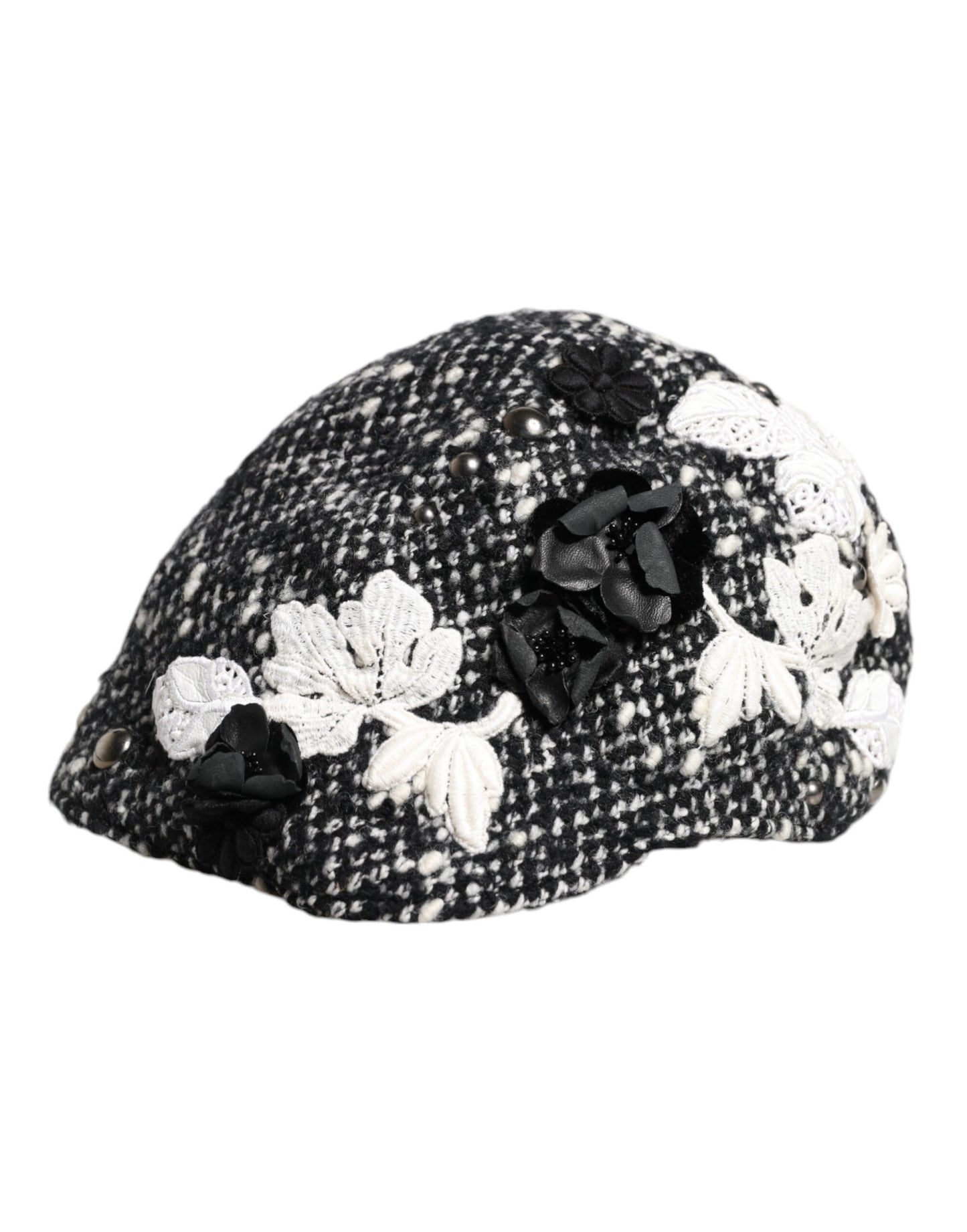 Chapeau cloche Dolce & Gabbana en laine noire à fleurs blanches
