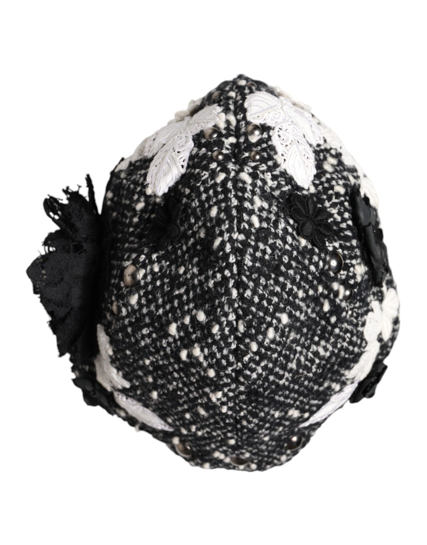 Chapeau cloche Dolce & Gabbana en laine noire à fleurs blanches