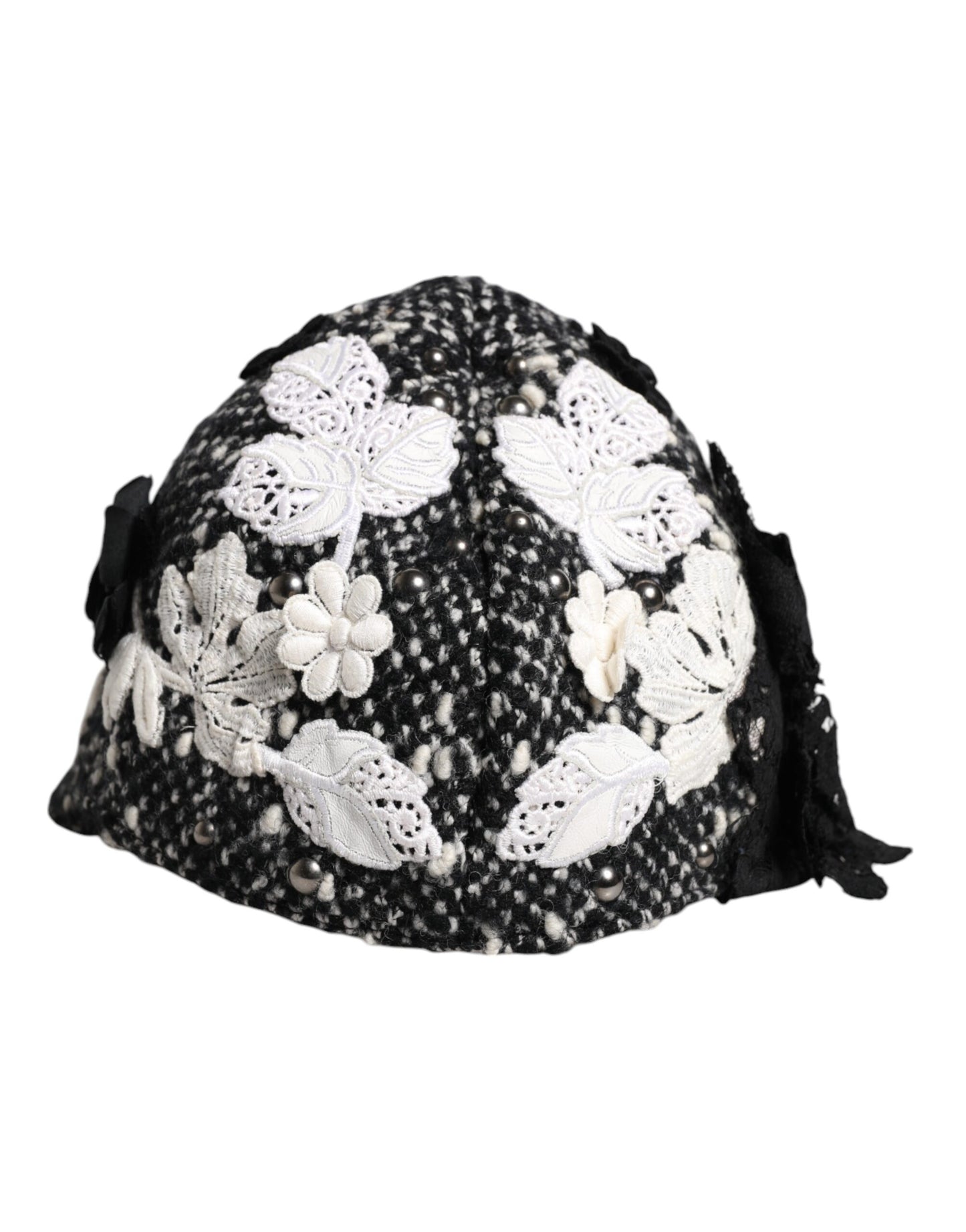 Chapeau cloche Dolce & Gabbana en laine noire à fleurs blanches