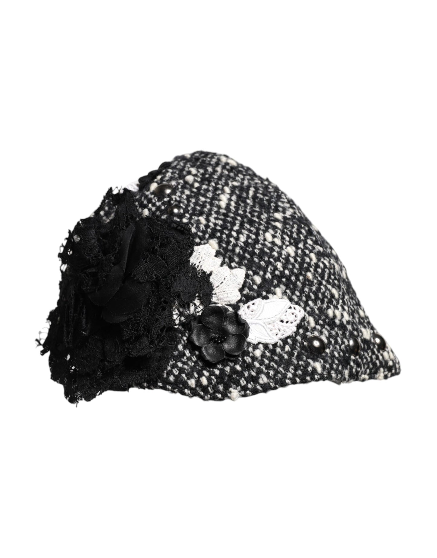 Chapeau cloche Dolce & Gabbana en laine noire à fleurs blanches