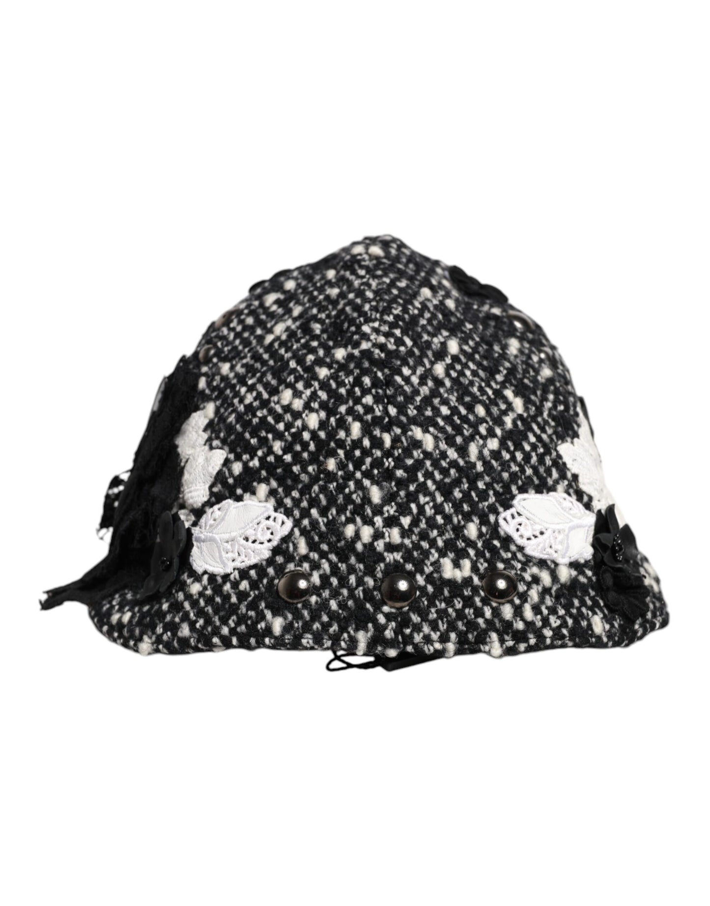 Chapeau cloche Dolce & Gabbana en laine noire à fleurs blanches