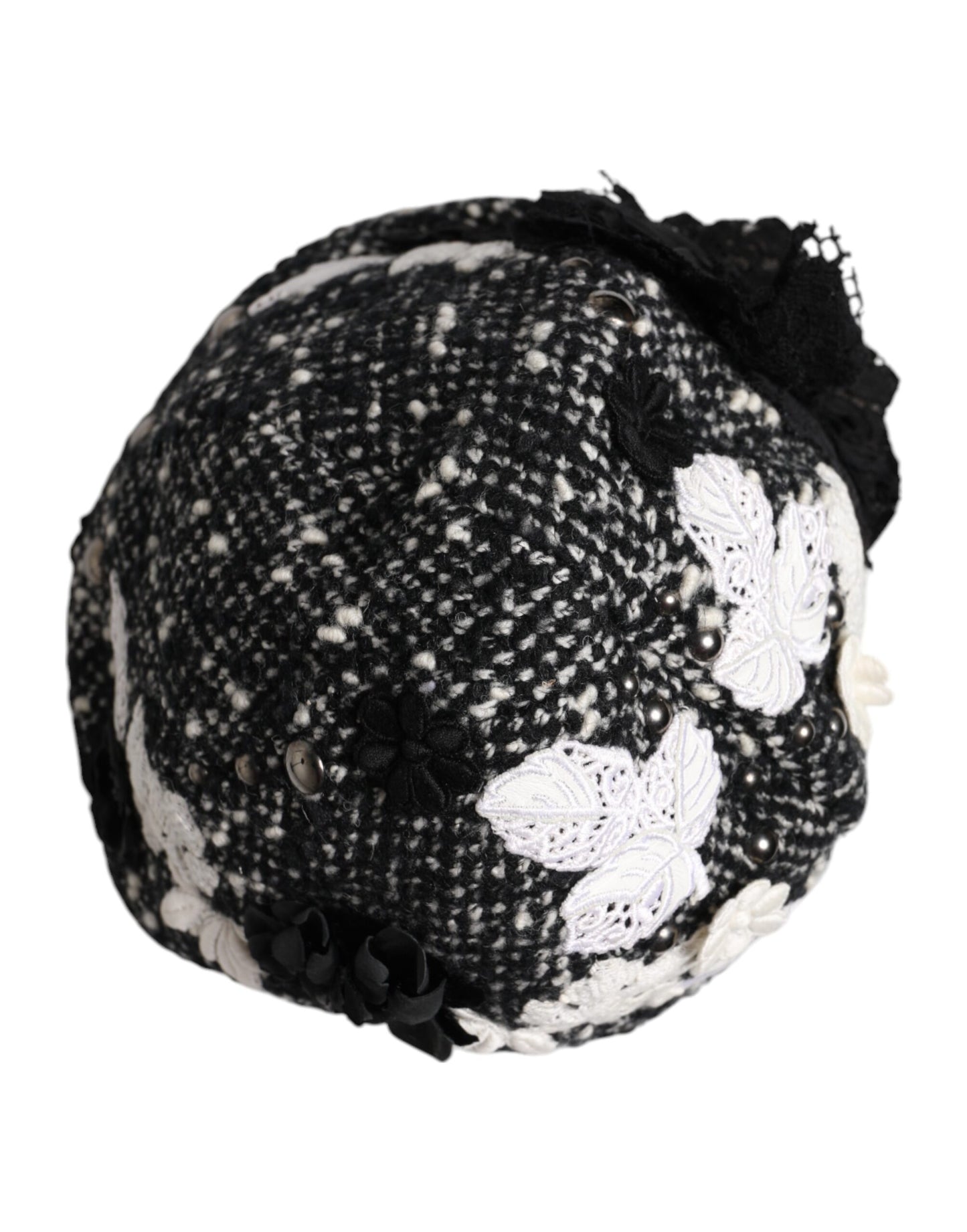 Chapeau cloche Dolce & Gabbana en laine noire à fleurs blanches