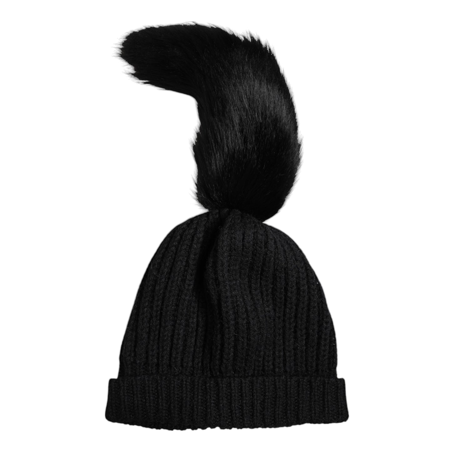 Bonnet d'hiver en fourrure tricotée acrylique noire Dolce & Gabbana