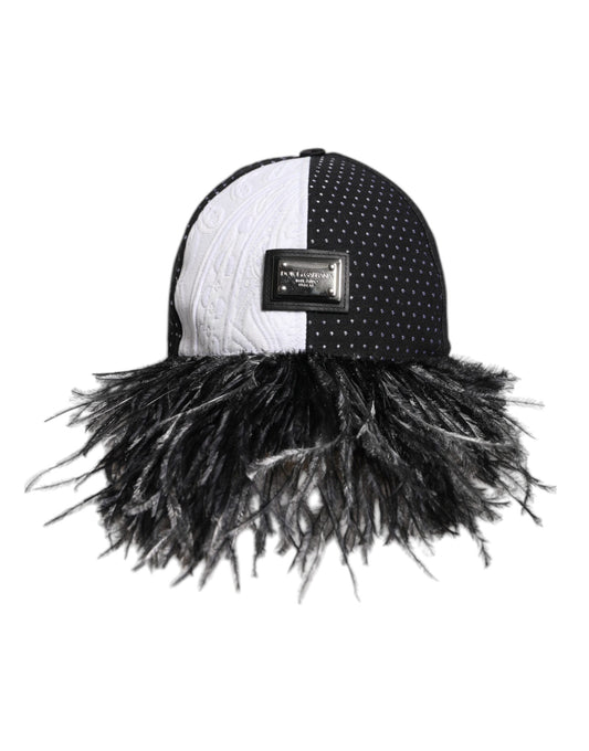 Casquette de baseball Dolce & Gabbana à pois blancs et noirs avec plumes