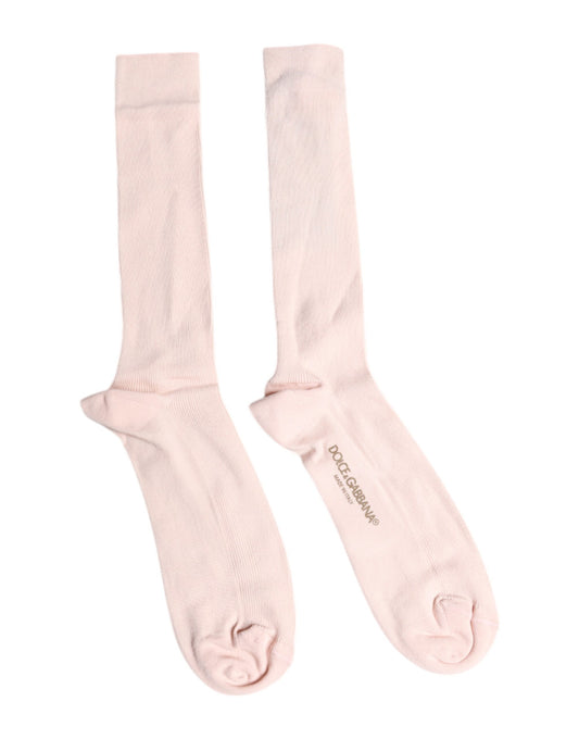 Dolce & Gabbana – Wadenstrümpfe aus elfenbeinfarbener Stretch-Baumwolle mit Logo