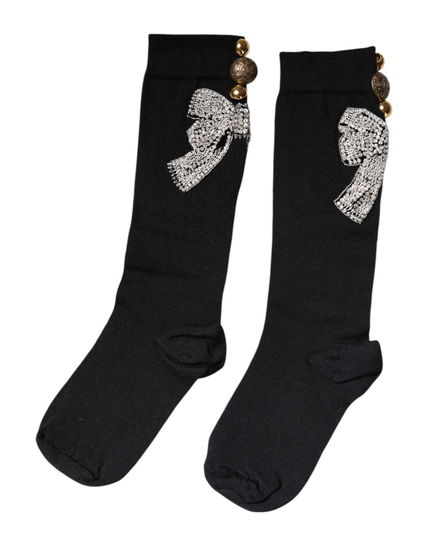 Chaussettes Dolce & Gabbana noires en tricot ornées de cristaux floraux