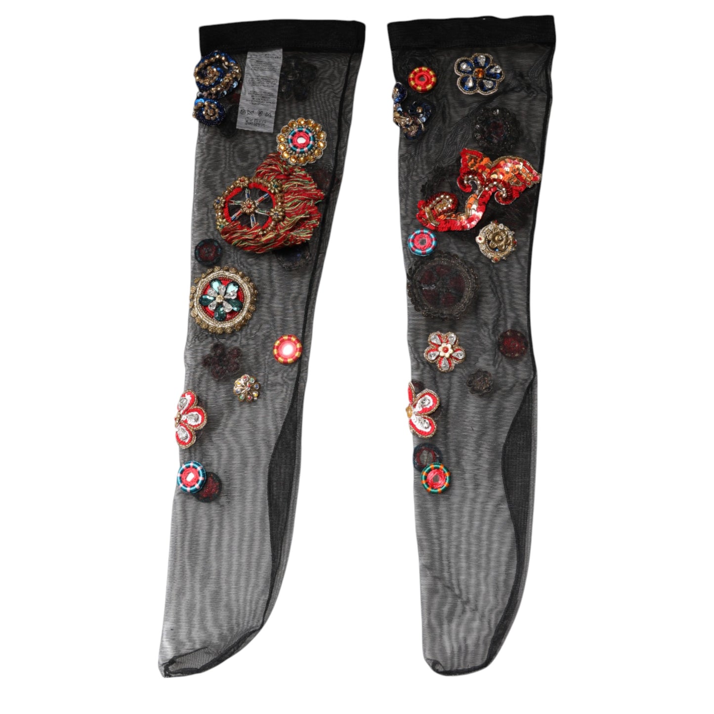 Chaussettes noires extensibles Carretto à cristaux Dolce & Gabbana