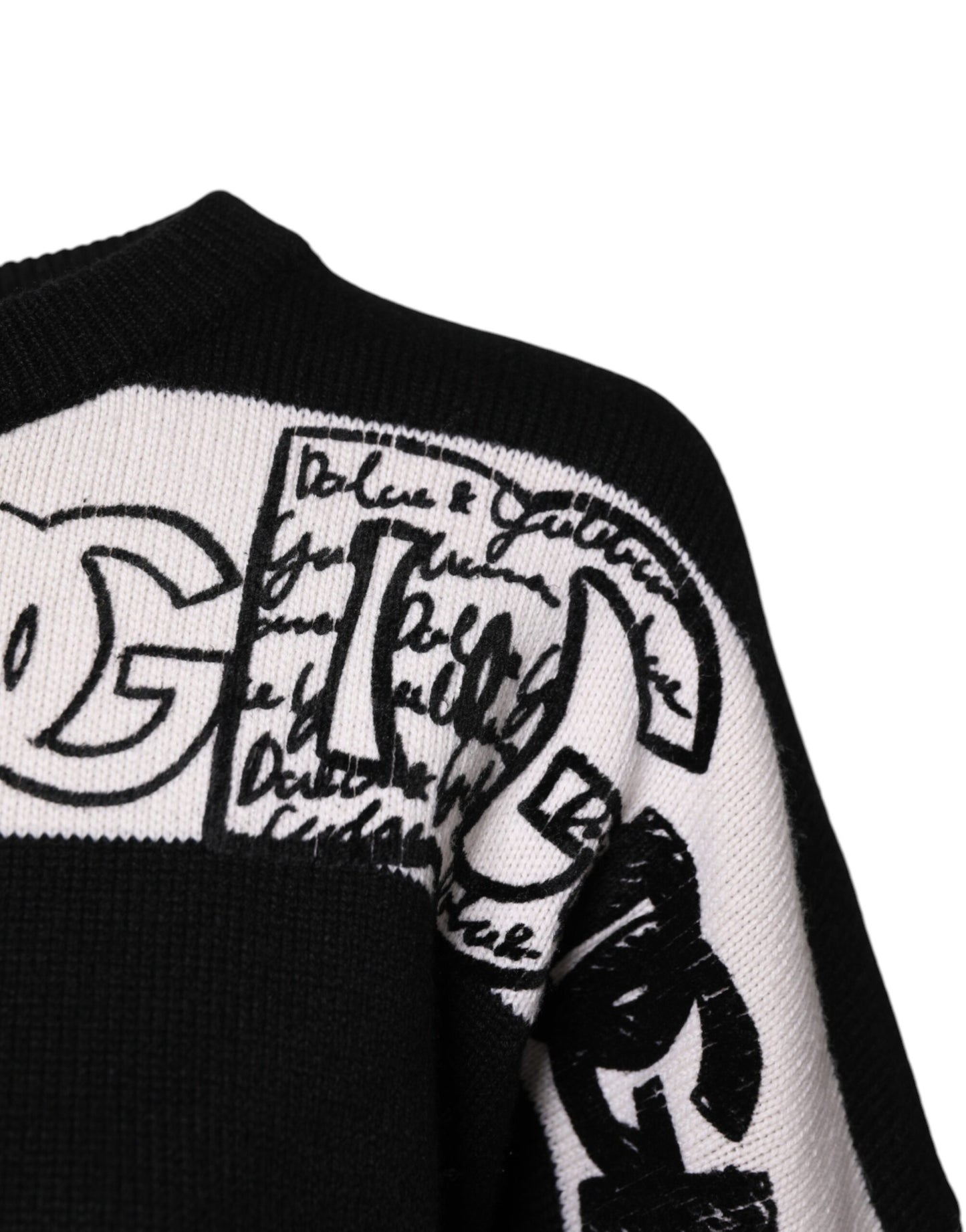 Pull en laine imprimé logo noir et blanc Dolce & Gabbana