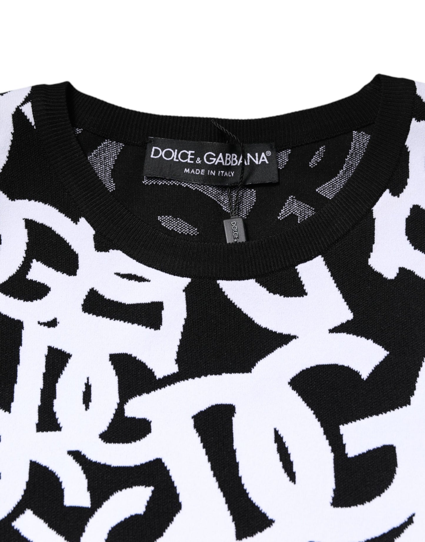 Pull Dolce & Gabbana noir et blanc avec logo imprimé pour femme