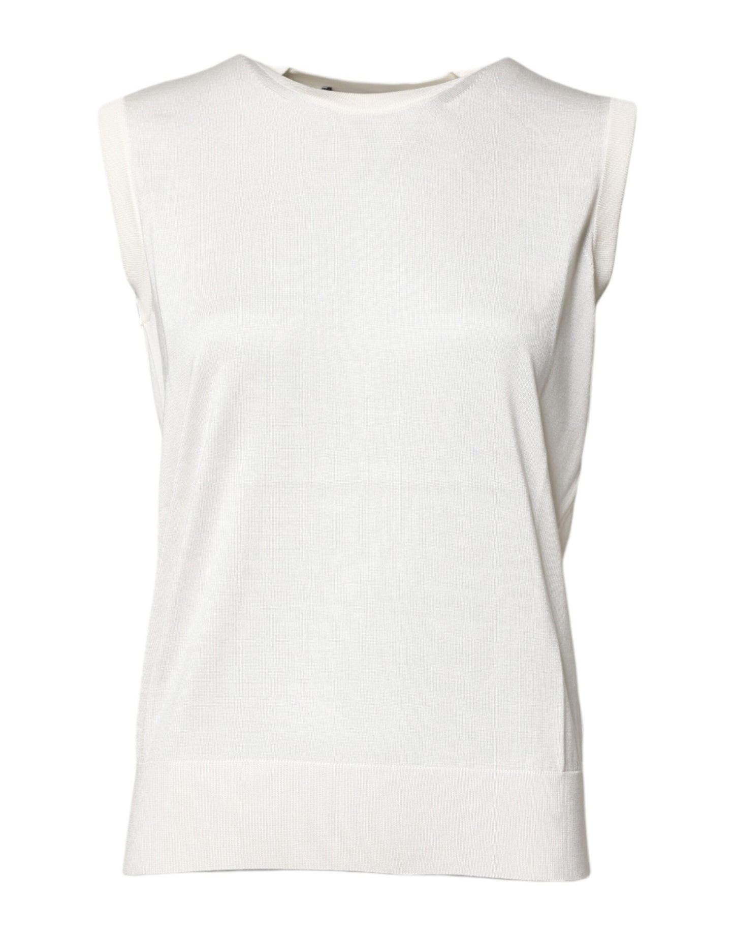 Dolce & Gabbana – Weißes, ärmelloses Tanktop aus Seide mit Rundhalsausschnitt